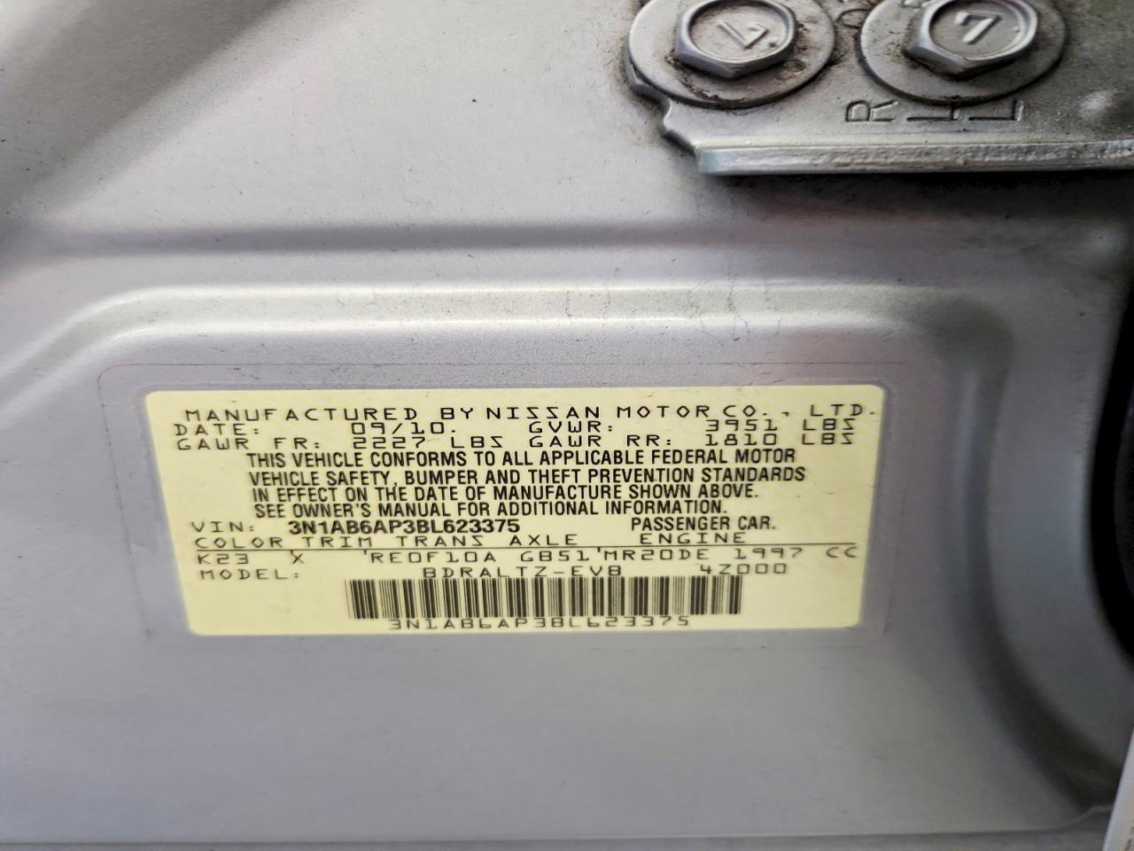 2011 Nissan Sentra 2.0 Silver vin: 3N1AB6AP3BL623375
