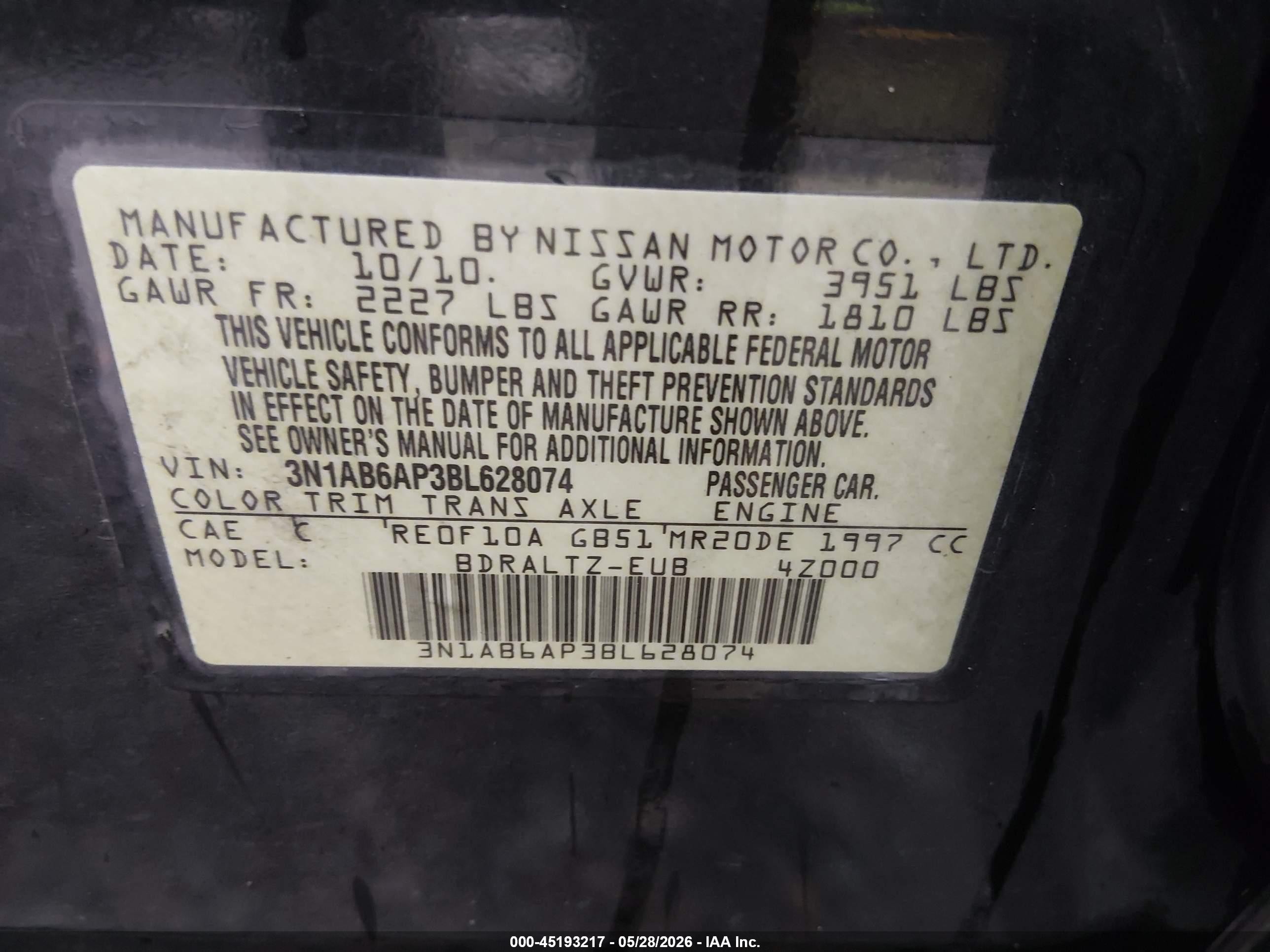 2011 Nissan Sentra 2.0s Black vin: 3N1AB6AP3BL628074