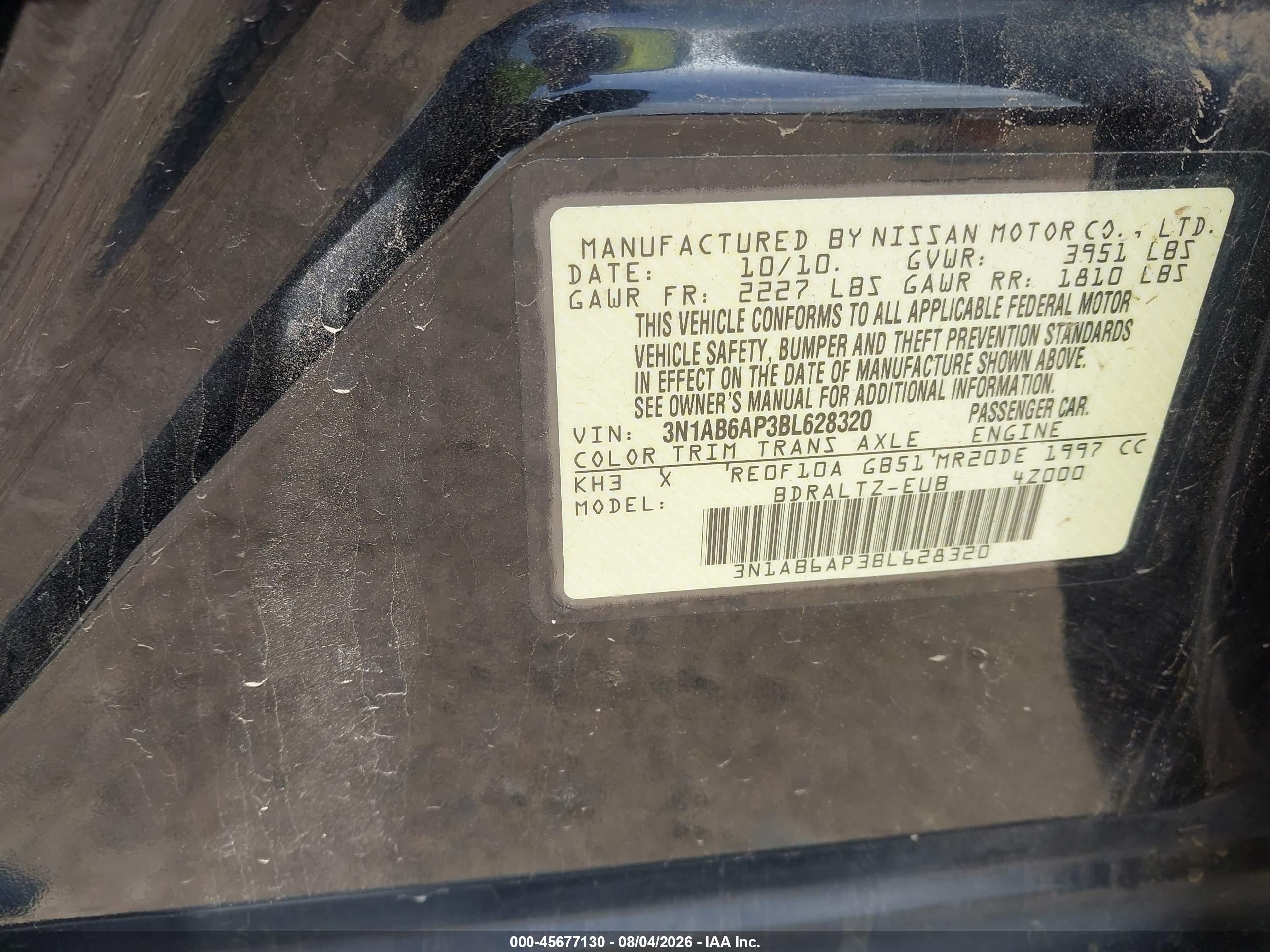 2011 Nissan Sentra 2.0sr Black vin: 3N1AB6AP3BL628320