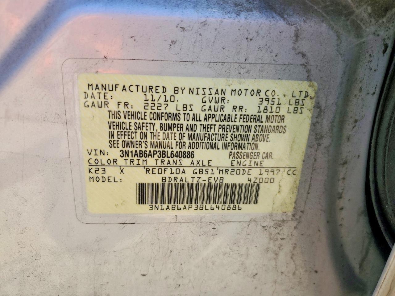 2011 Nissan Sentra 2.0 Silver vin: 3N1AB6AP3BL640886