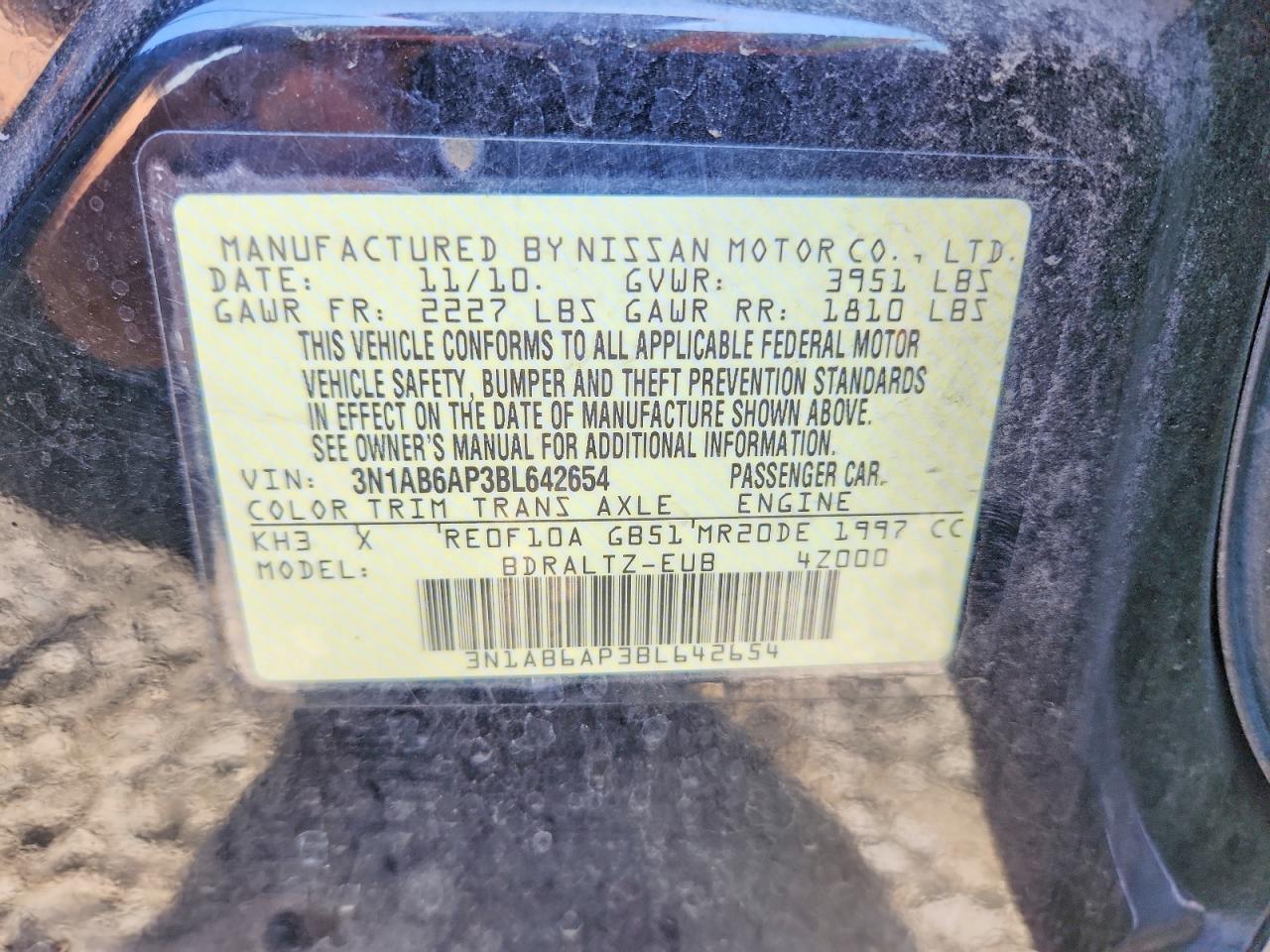 2011 Nissan Sentra 2.0 Black vin: 3N1AB6AP3BL642654