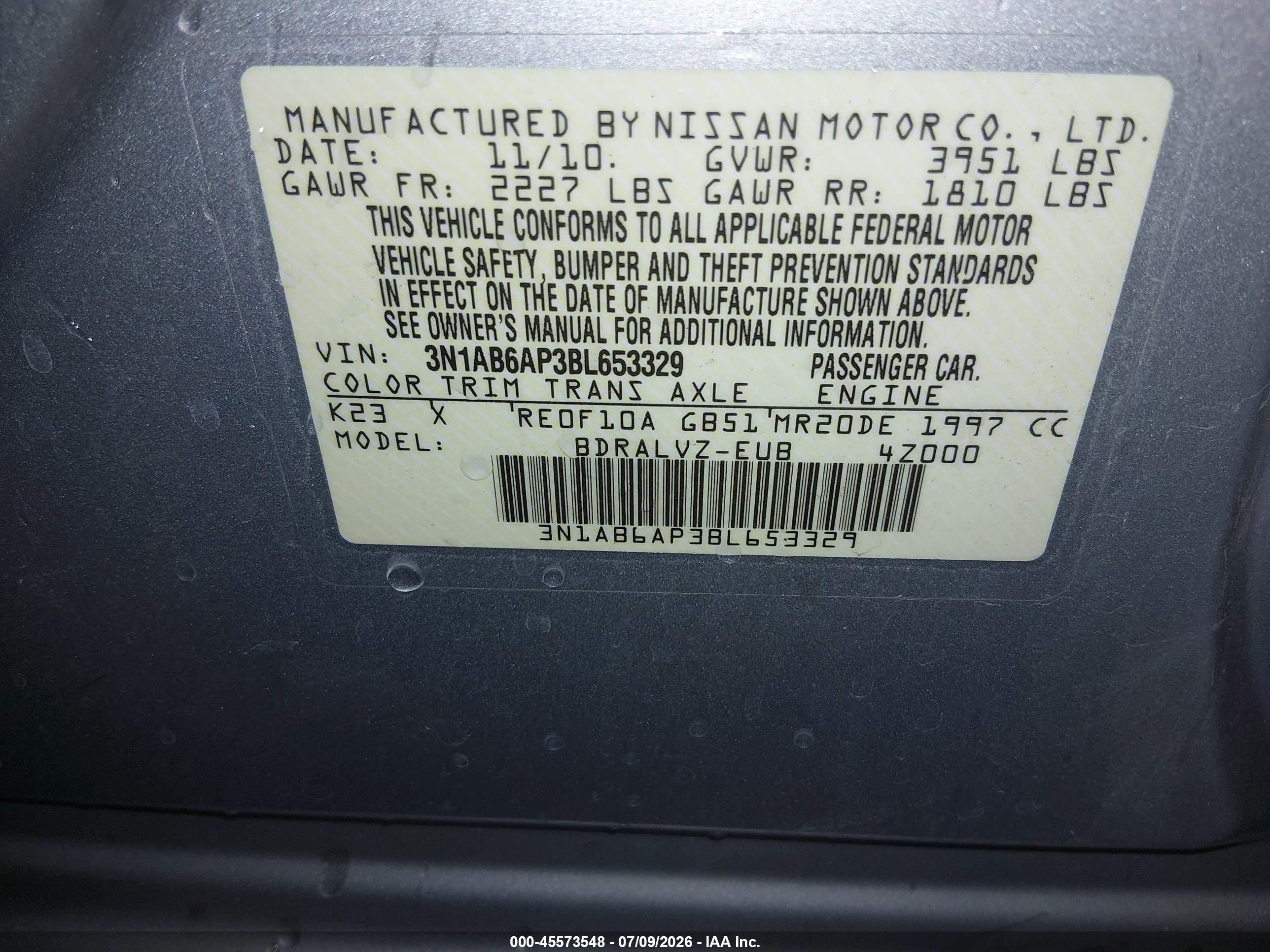 2011 Nissan Sentra 2.0sl Silver vin: 3N1AB6AP3BL653329