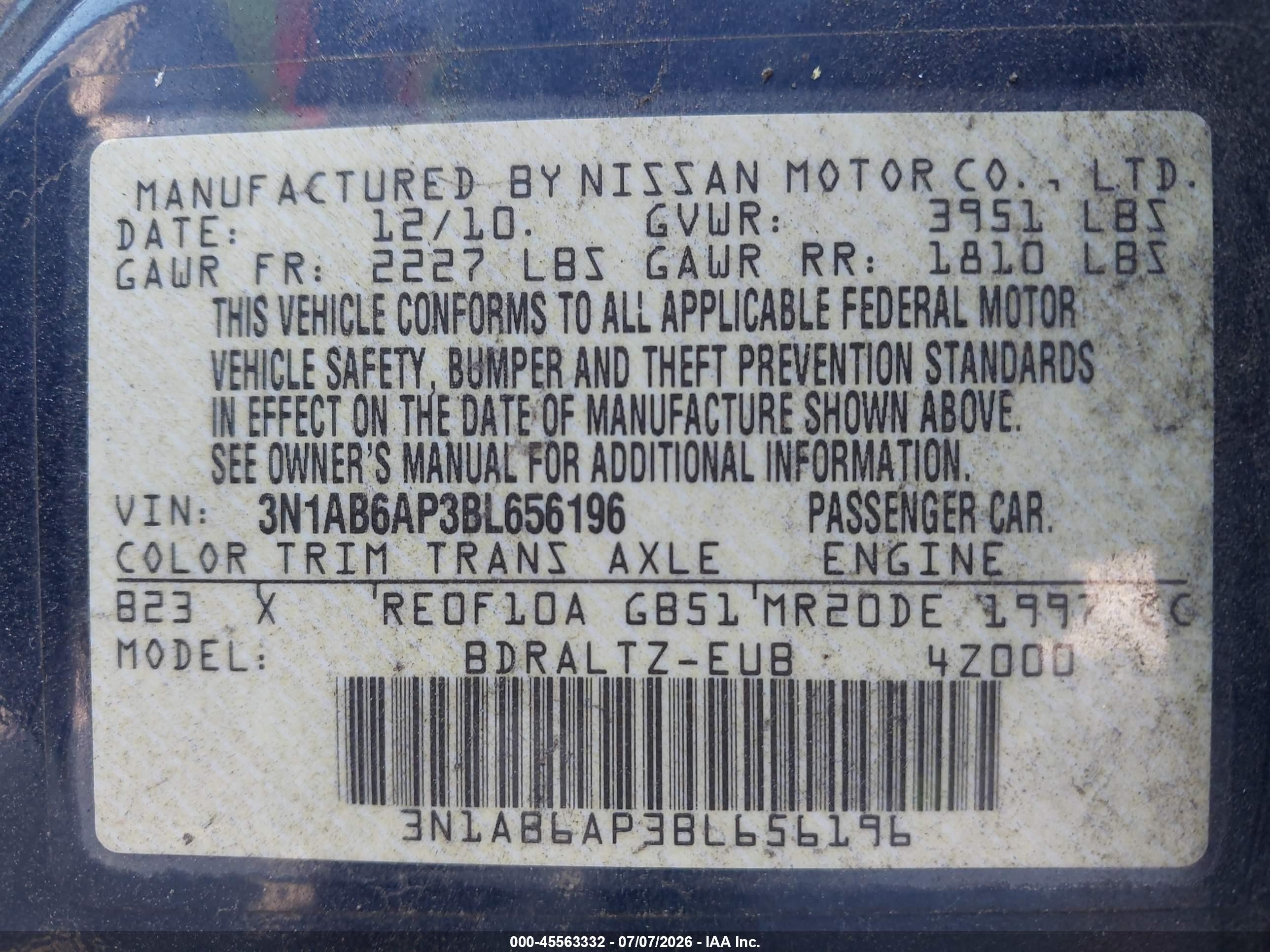 2011 Nissan Sentra 2.0s Blue vin: 3N1AB6AP3BL656196