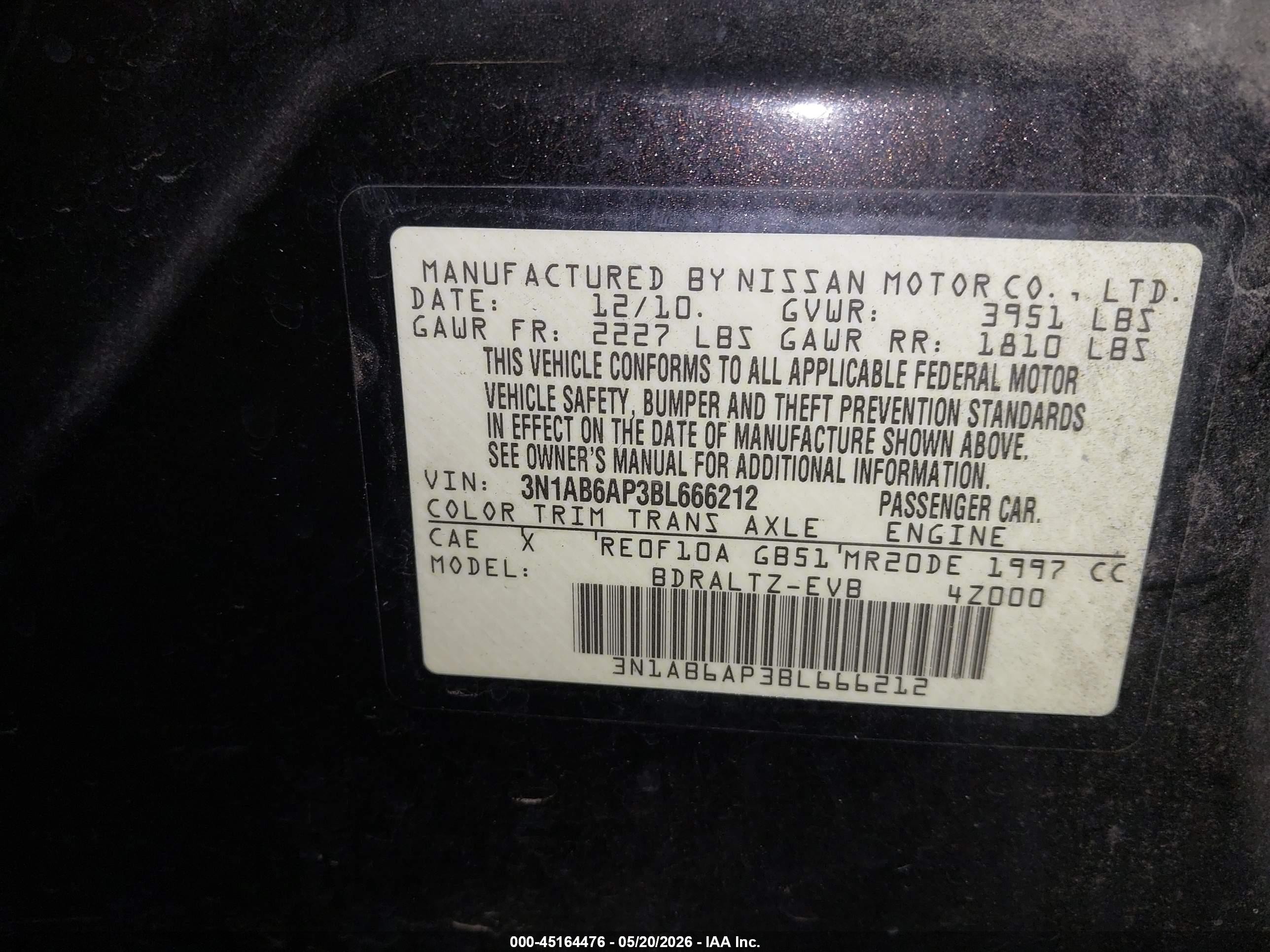 2011 Nissan Sentra 2.0s Black vin: 3N1AB6AP3BL666212