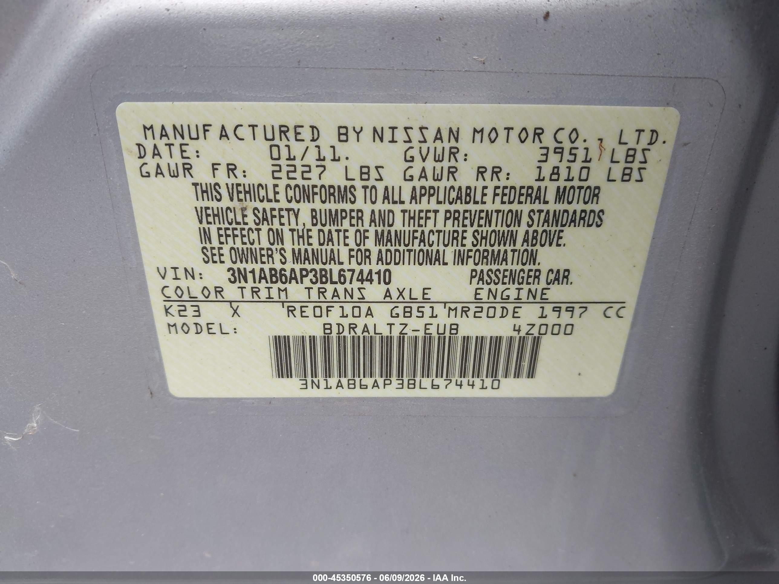 2011 Nissan Sentra 2.0sr Silver vin: 3N1AB6AP3BL674410