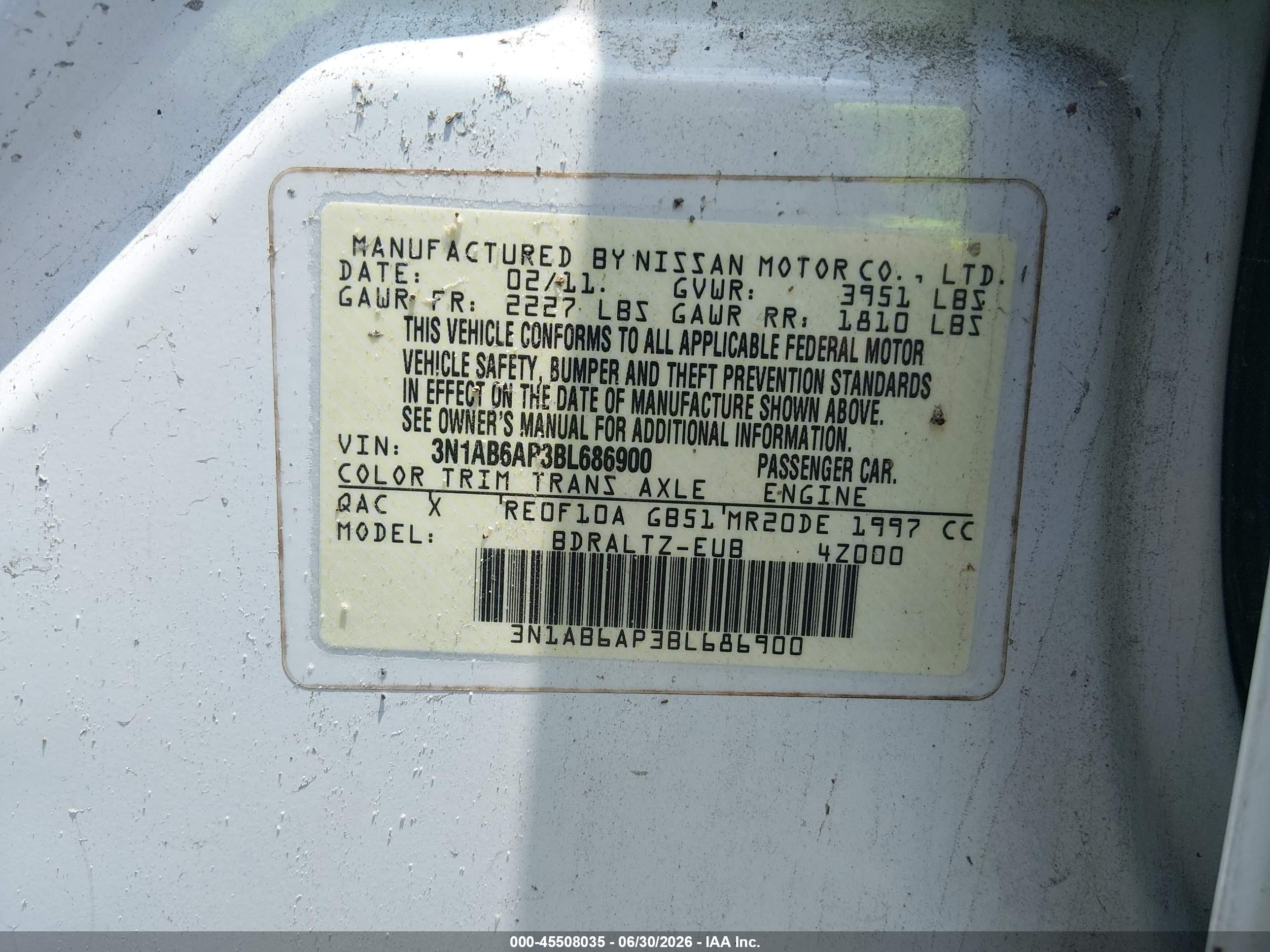 2011 Nissan Sentra 2.0s White vin: 3N1AB6AP3BL686900