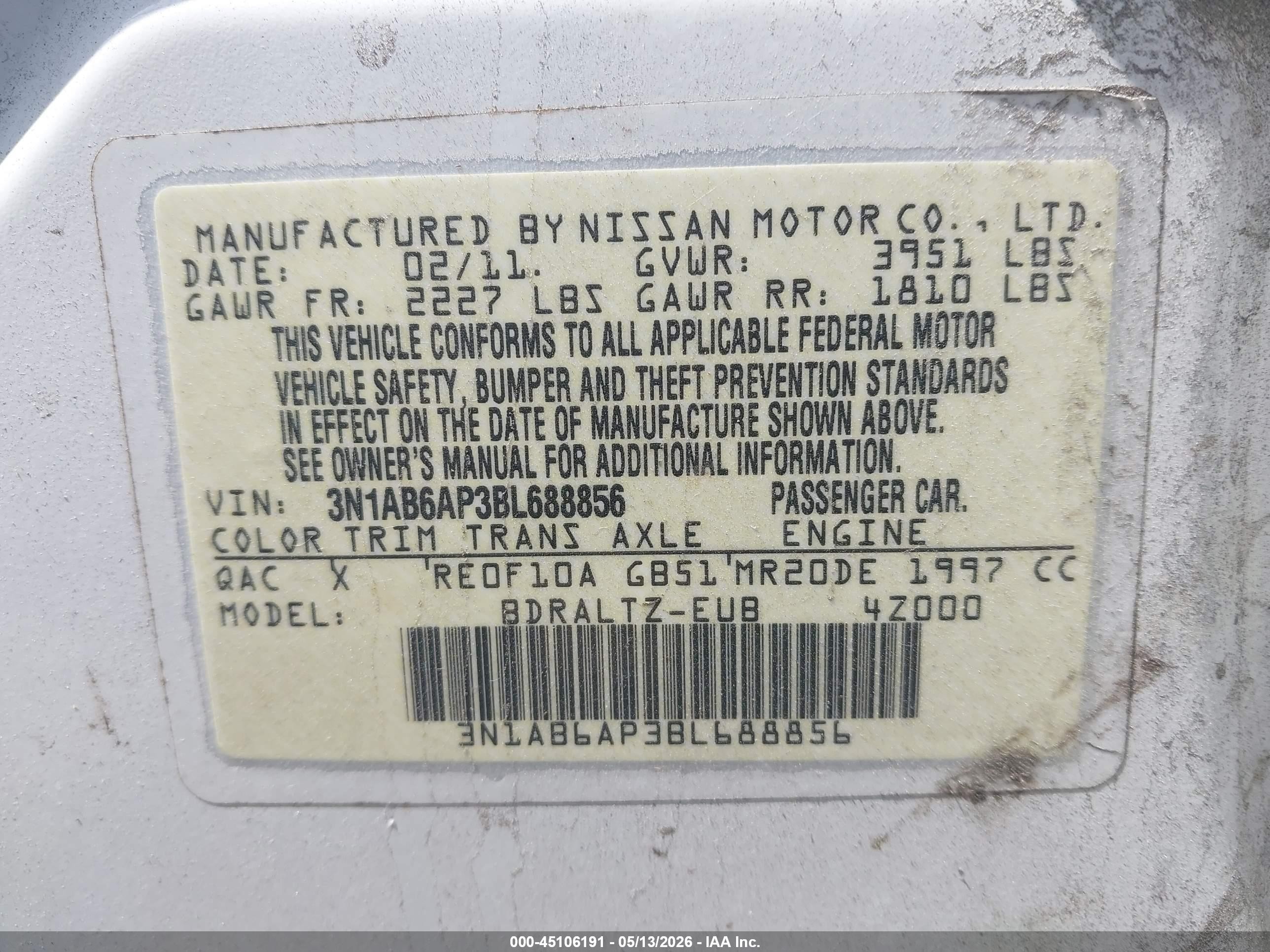 2011 Nissan Sentra 2.0s White vin: 3N1AB6AP3BL688856