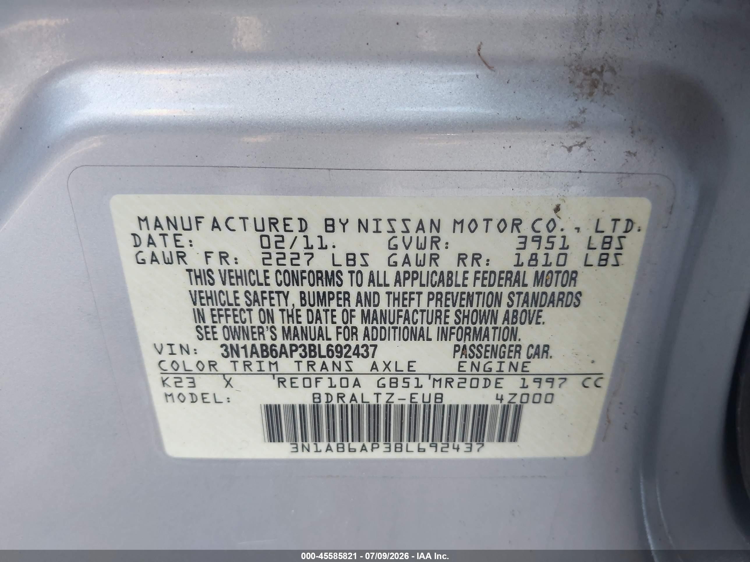 2011 Nissan Sentra 2.0s Silver vin: 3N1AB6AP3BL692437