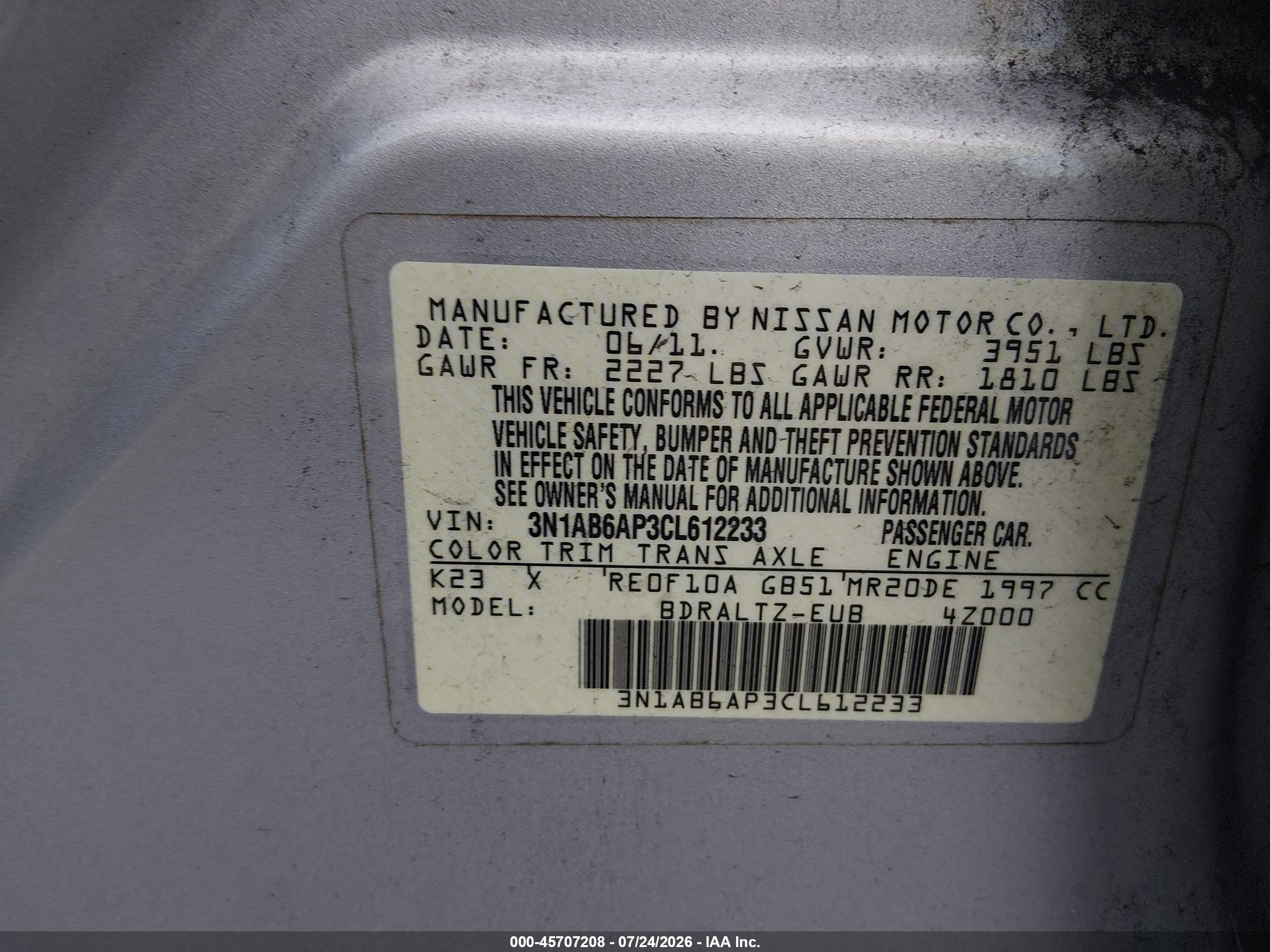 2012 Nissan Sentra 2.0 S Silver vin: 3N1AB6AP3CL612233