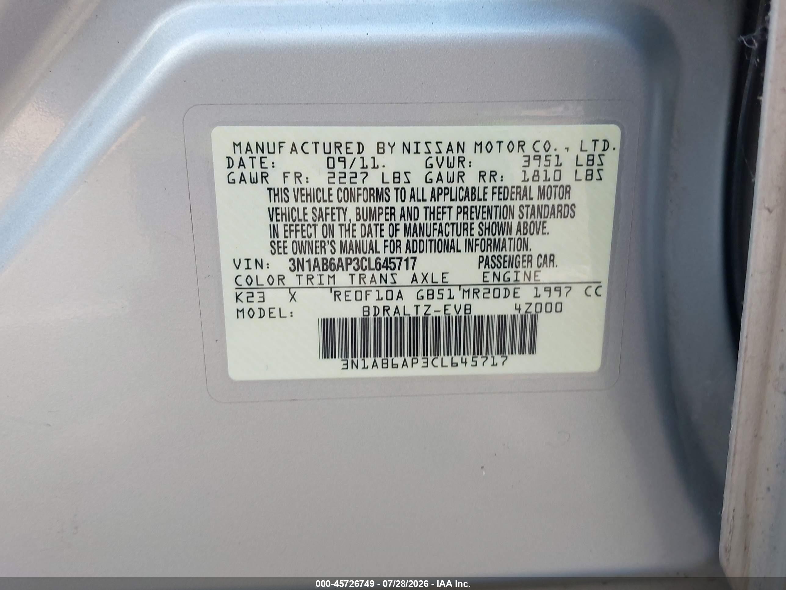 2012 Nissan Sentra 2.0 S Silver vin: 3N1AB6AP3CL645717