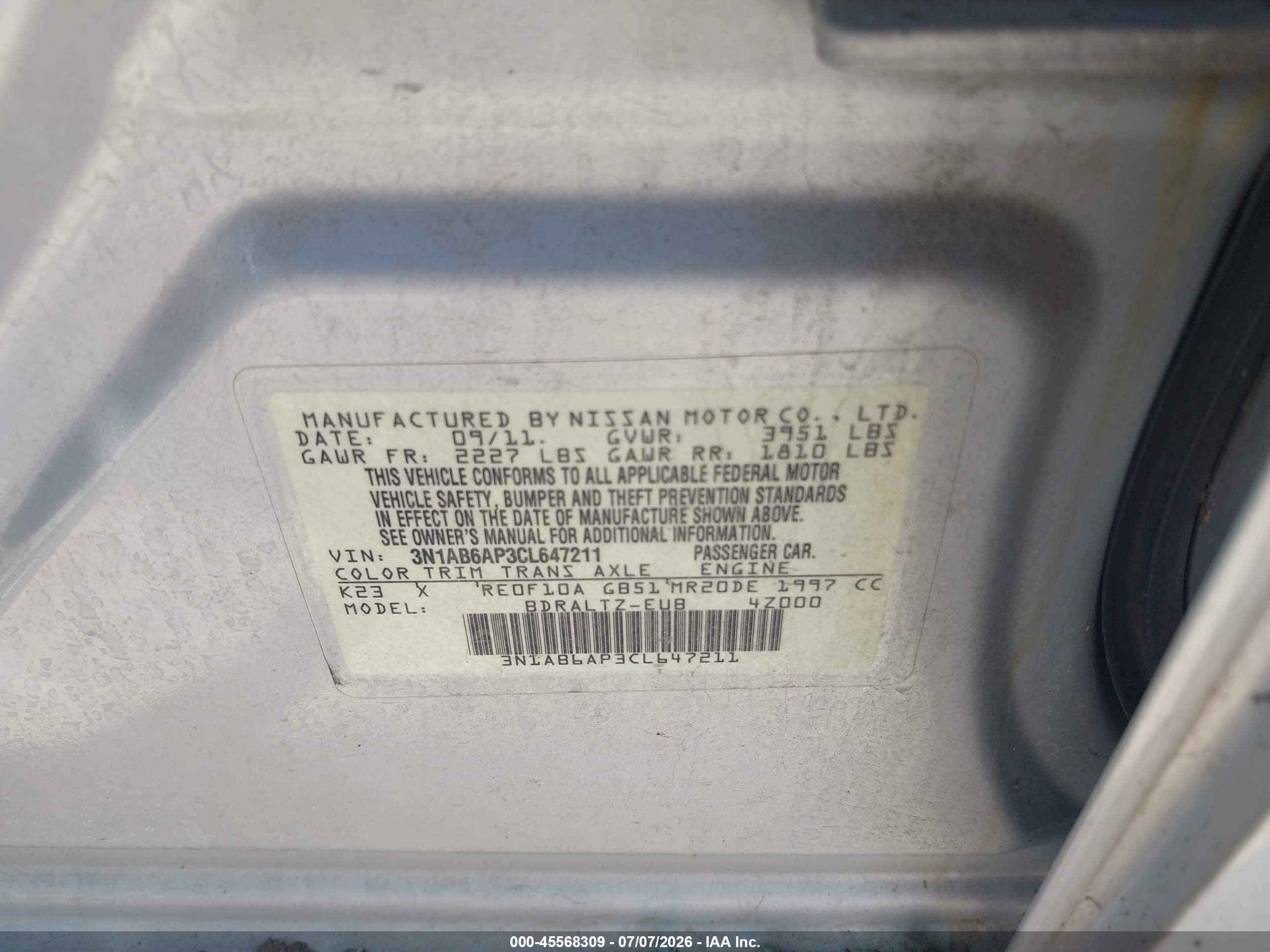 2012 Nissan Sentra 2.0 Sr Silver vin: 3N1AB6AP3CL647211