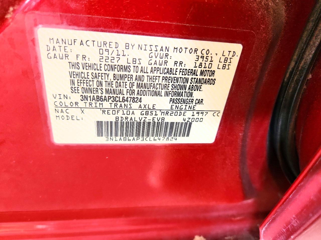 2012 Nissan Sentra 2.0 Maroon vin: 3N1AB6AP3CL647824