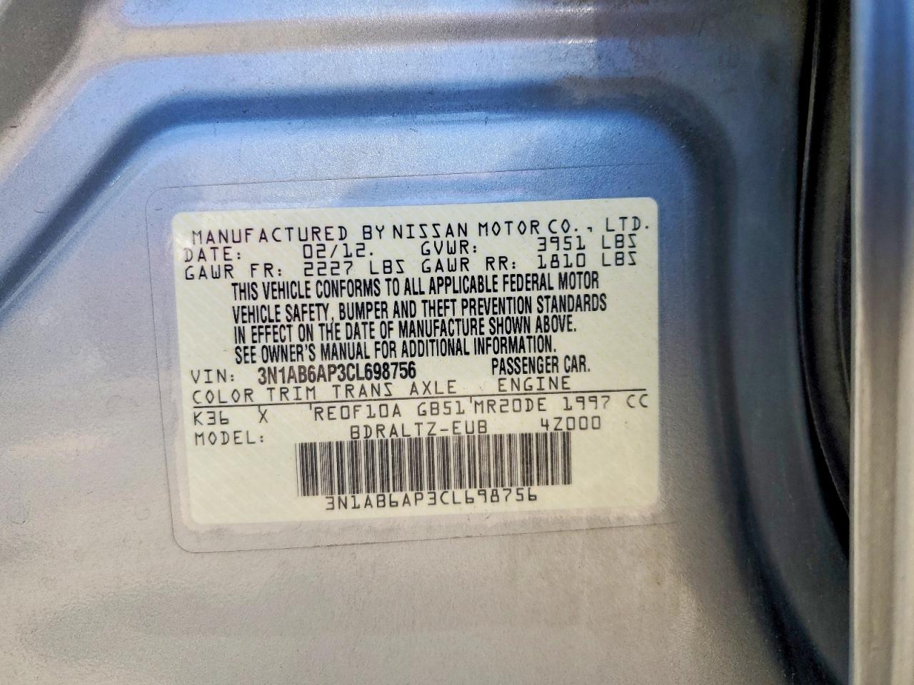 2012 Nissan Sentra Silver vin: 3N1AB6AP3CL698756