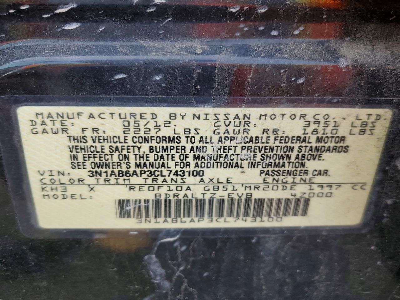 2012 Nissan Sentra 2.0 Black vin: 3N1AB6AP3CL743100