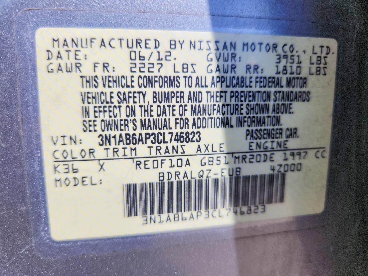 2012 Nissan Sentra 2.0 Silver vin: 3N1AB6AP3CL746823