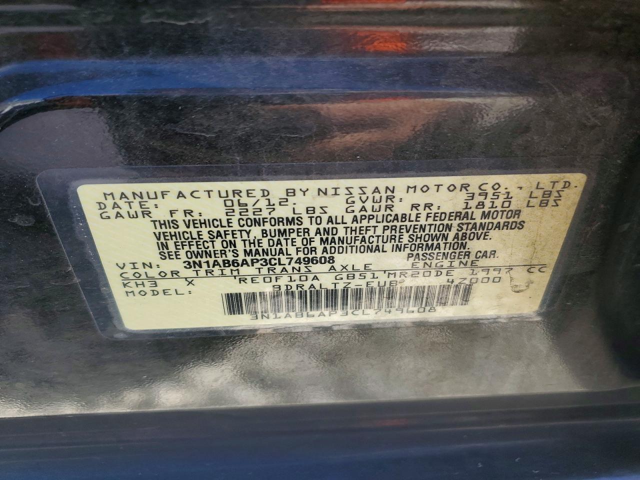 2012 Nissan Sentra 2.0 Black vin: 3N1AB6AP3CL749608