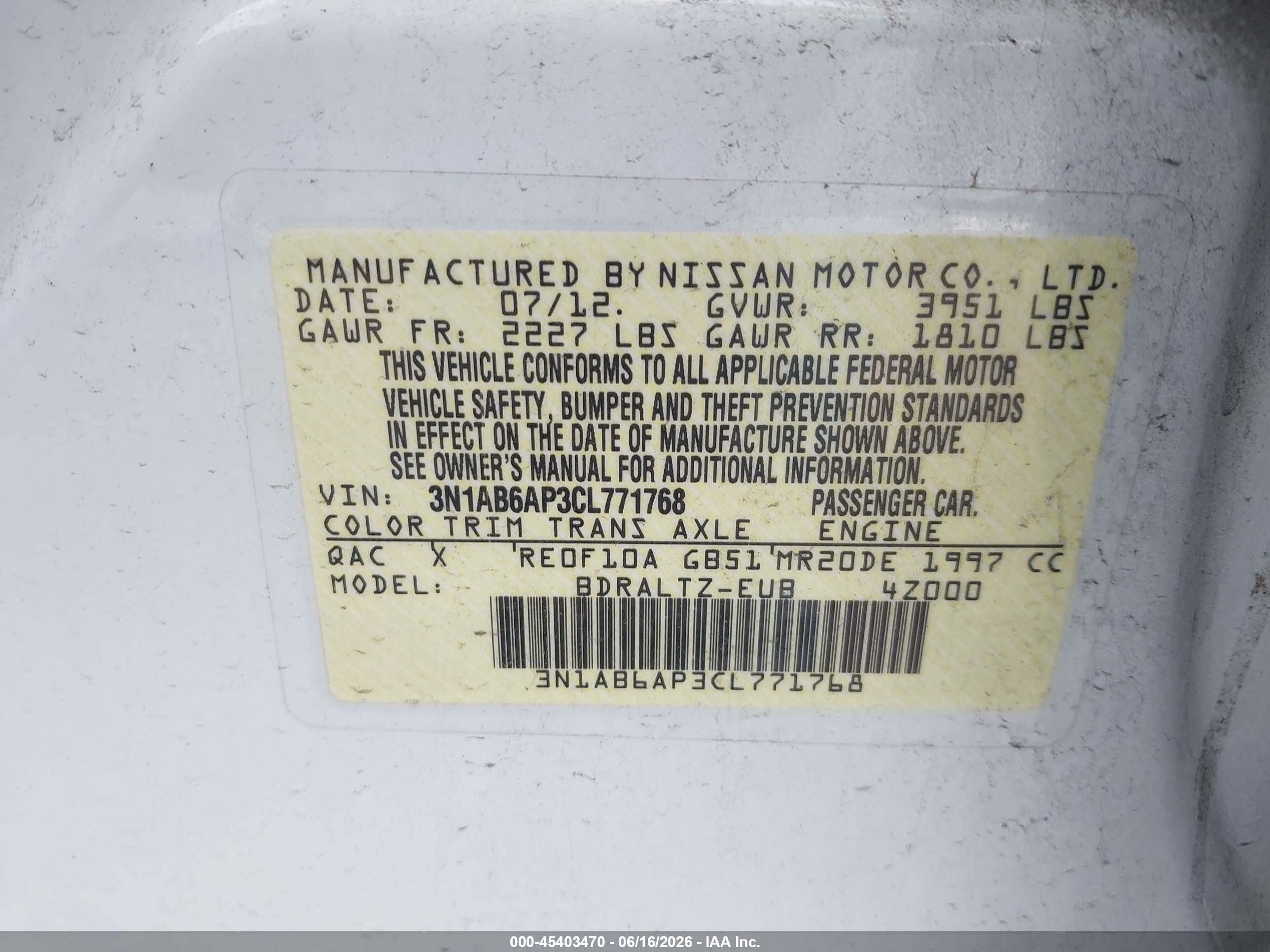 2012 Nissan Sentra 2.0 S White vin: 3N1AB6AP3CL771768