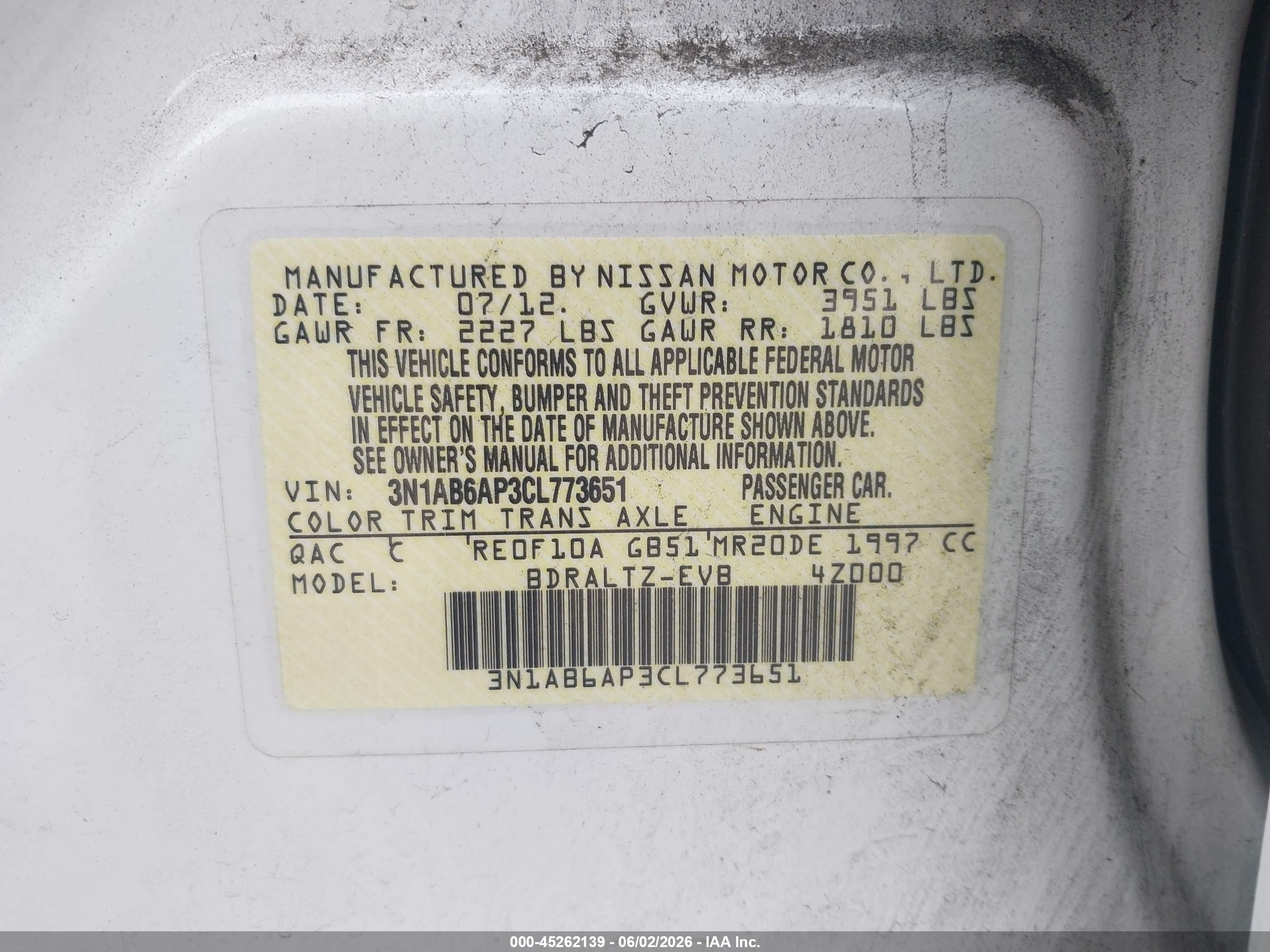 2012 Nissan Sentra 2.0 S White vin: 3N1AB6AP3CL773651