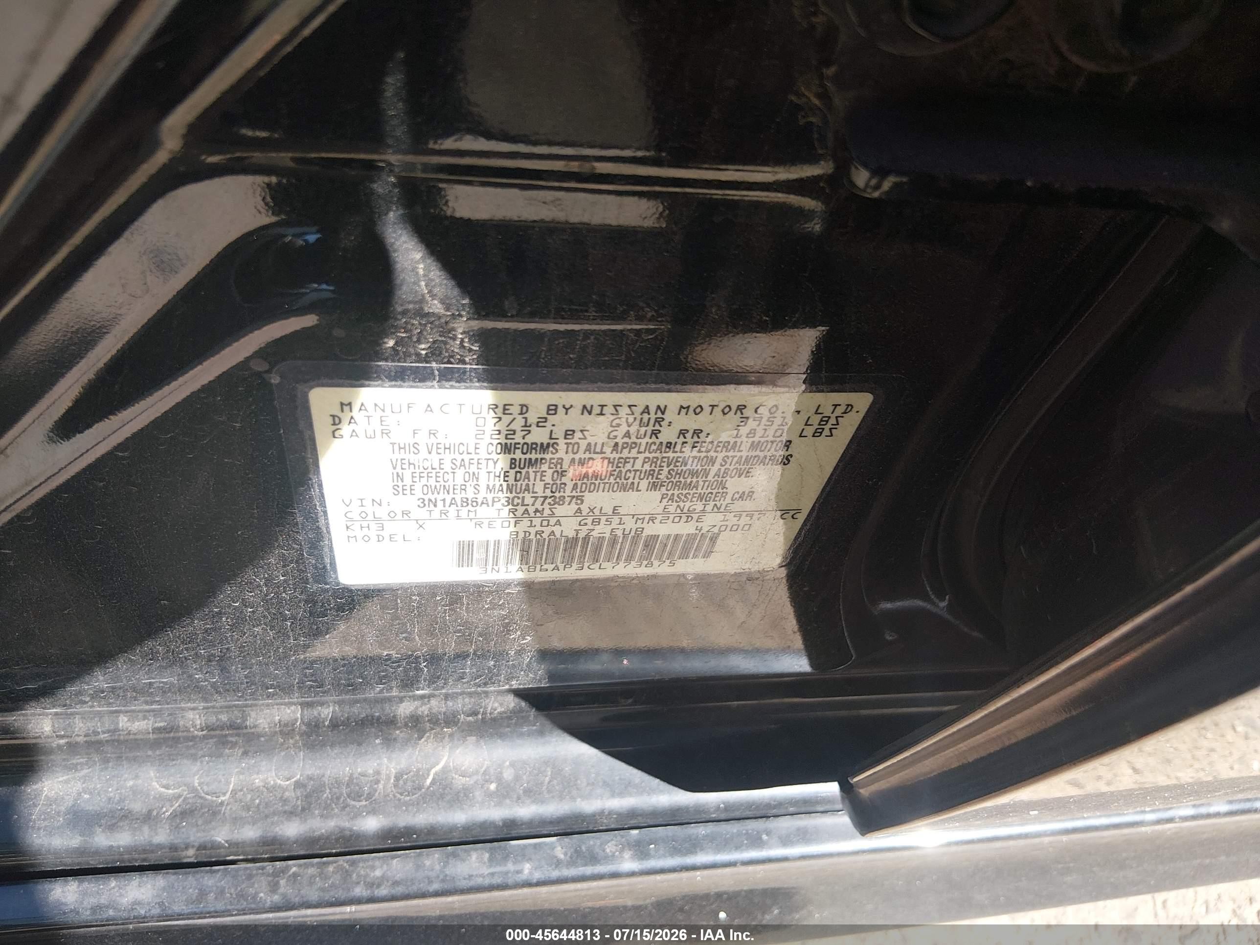 2012 Nissan Sentra 2.0 Sr Black vin: 3N1AB6AP3CL773875