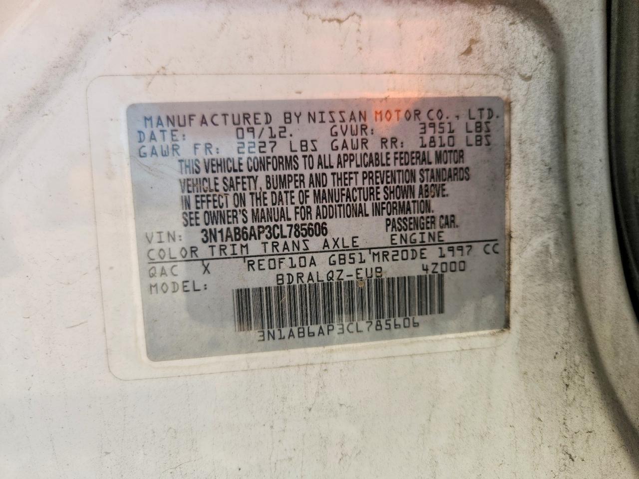2012 Nissan Sentra 2.0 White vin: 3N1AB6AP3CL785606
