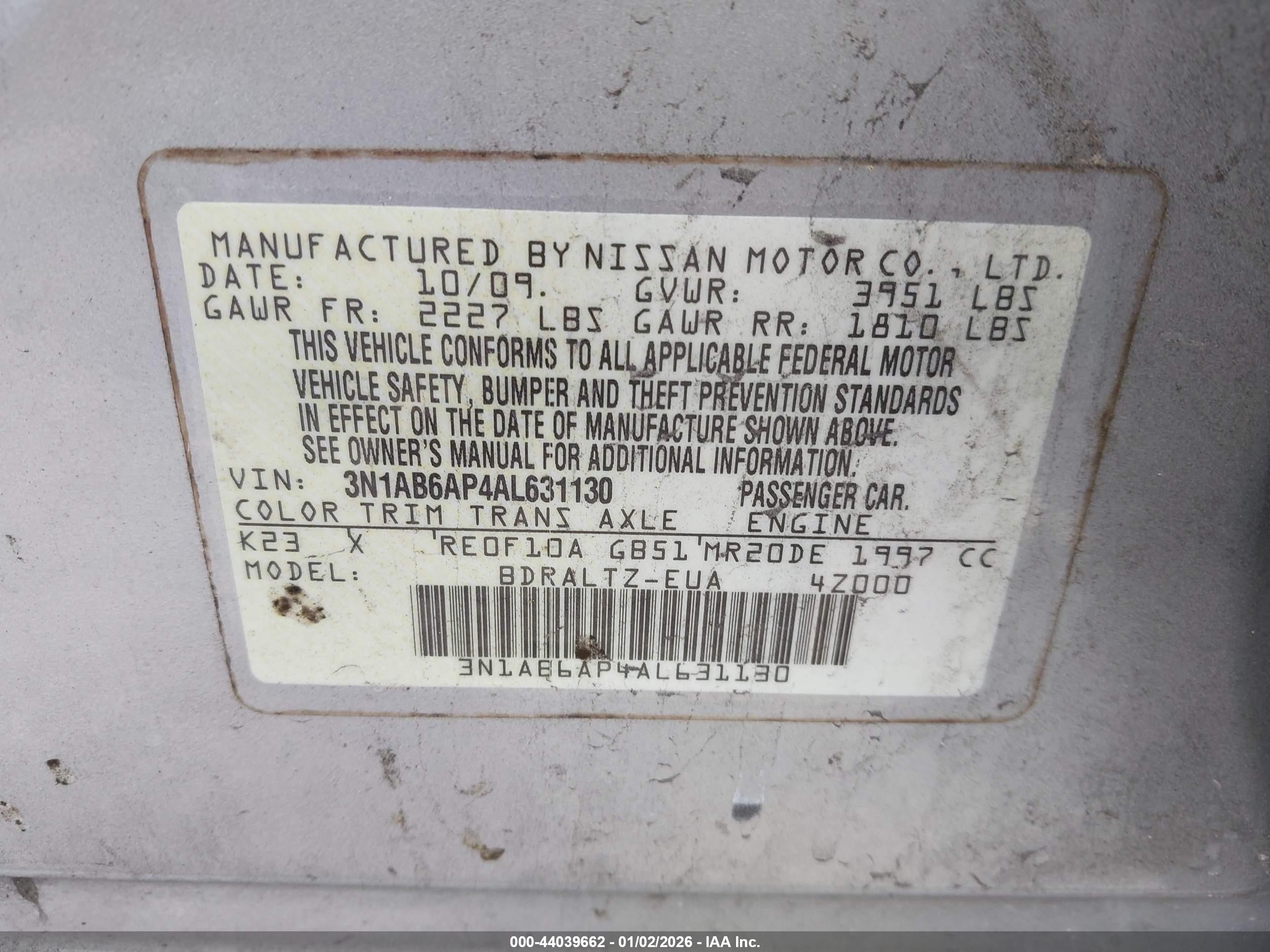 2010 Nissan Sentra 2.0sr Silver vin: 3N1AB6AP4AL631130