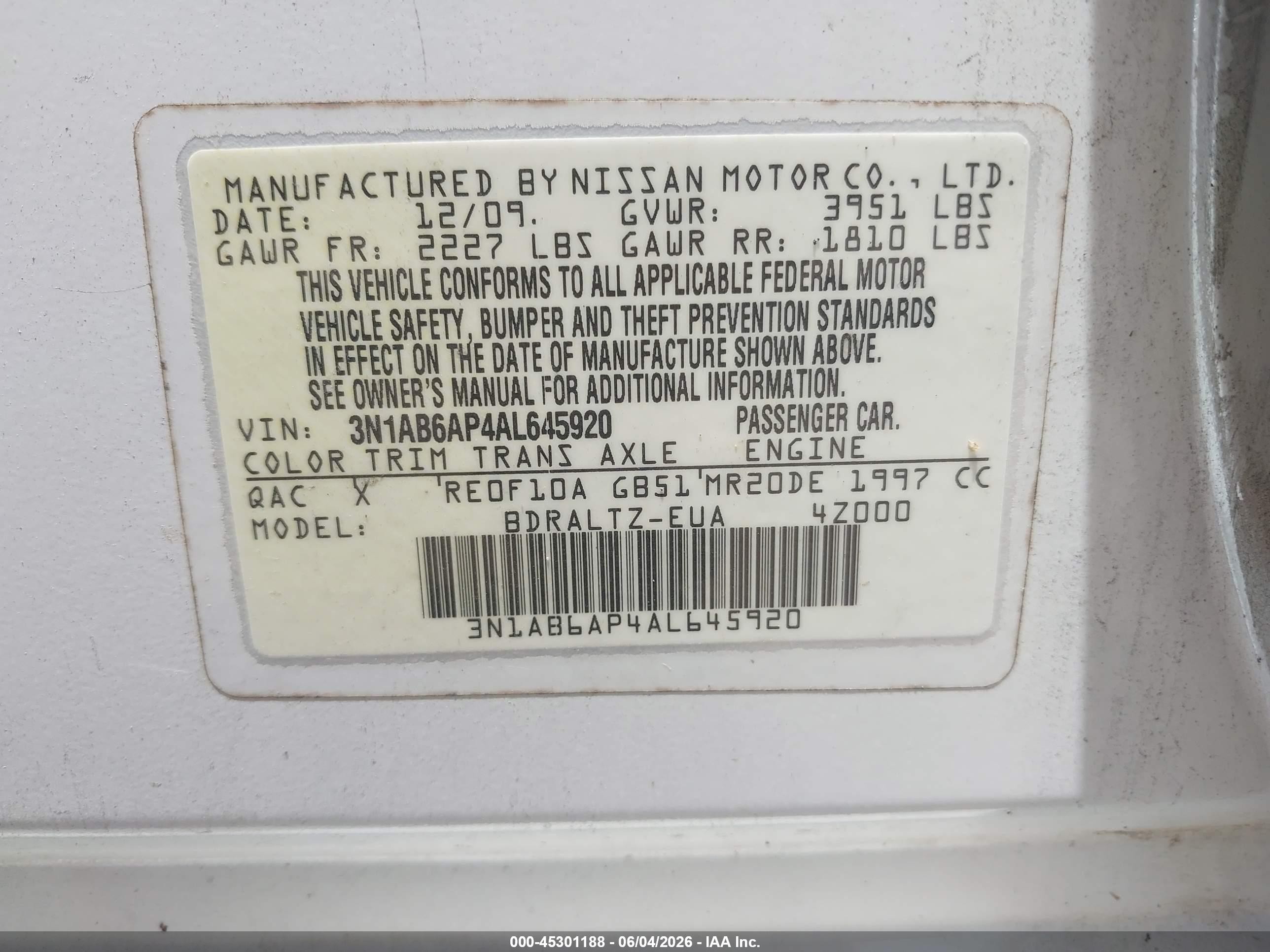 2010 Nissan Sentra 2.0s Белый vin: 3N1AB6AP4AL645920
