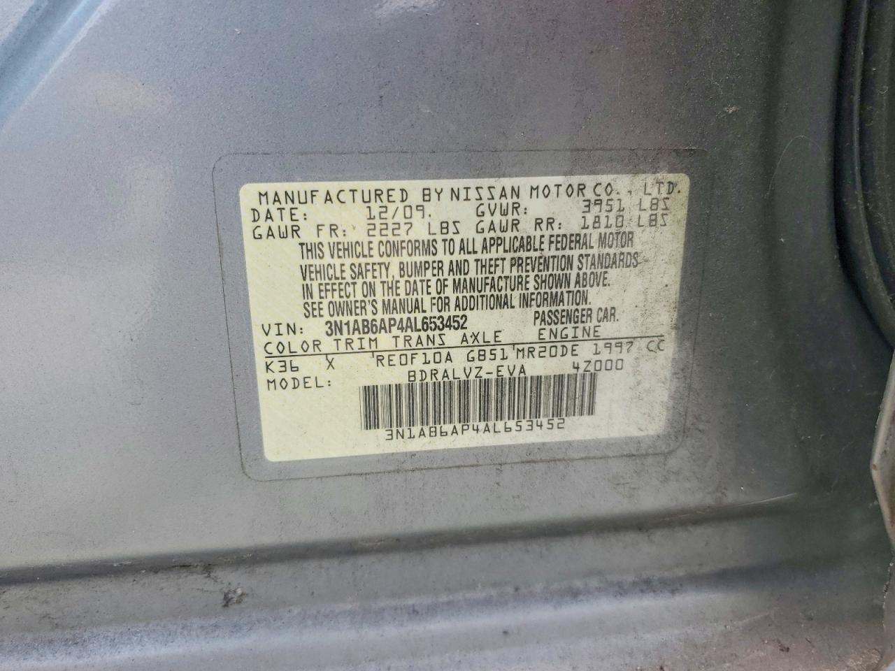2010 Nissan Sentra 2.0 Gray vin: 3N1AB6AP4AL653452