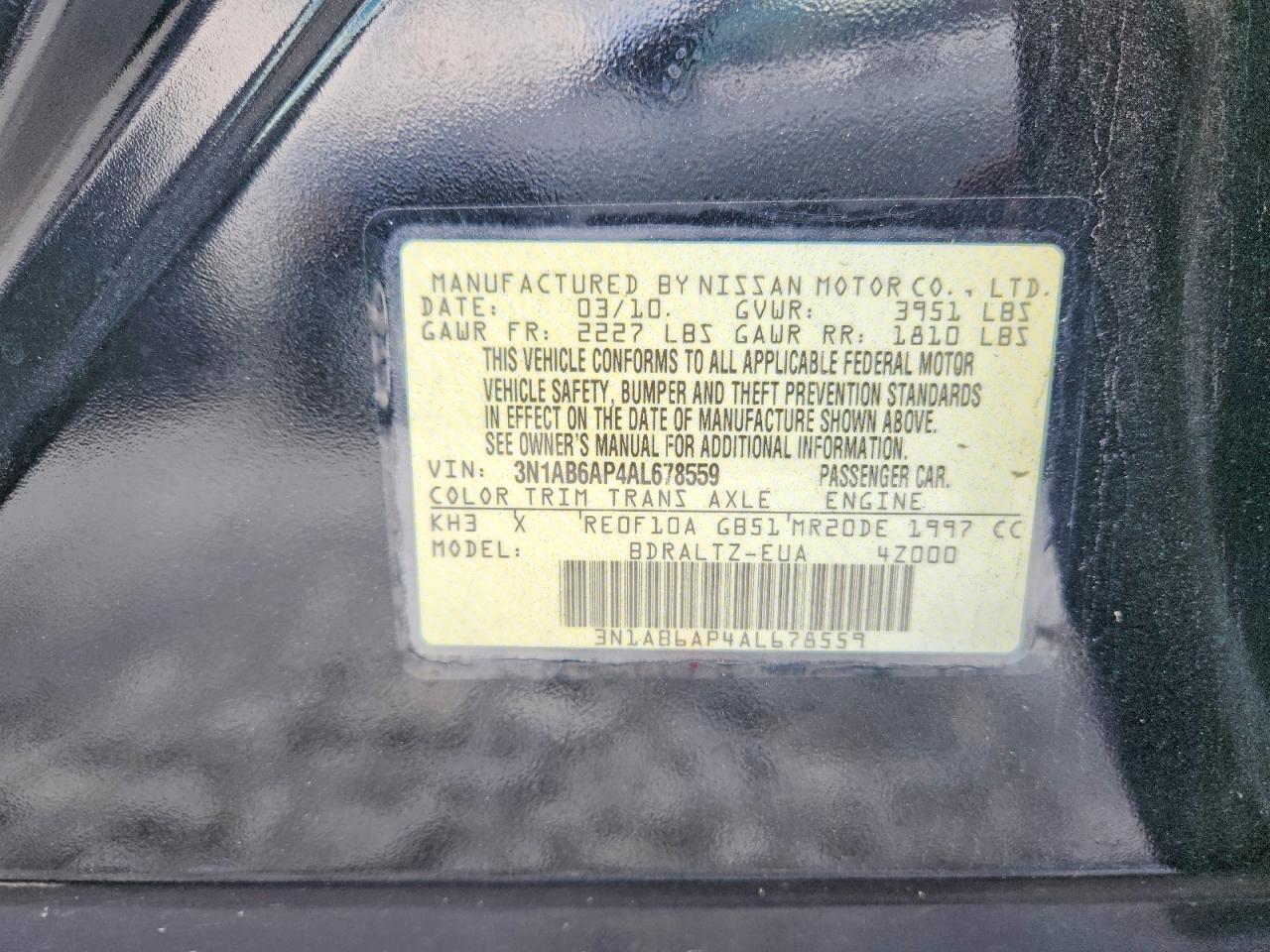 2010 Nissan Sentra 2.0 Black vin: 3N1AB6AP4AL678559