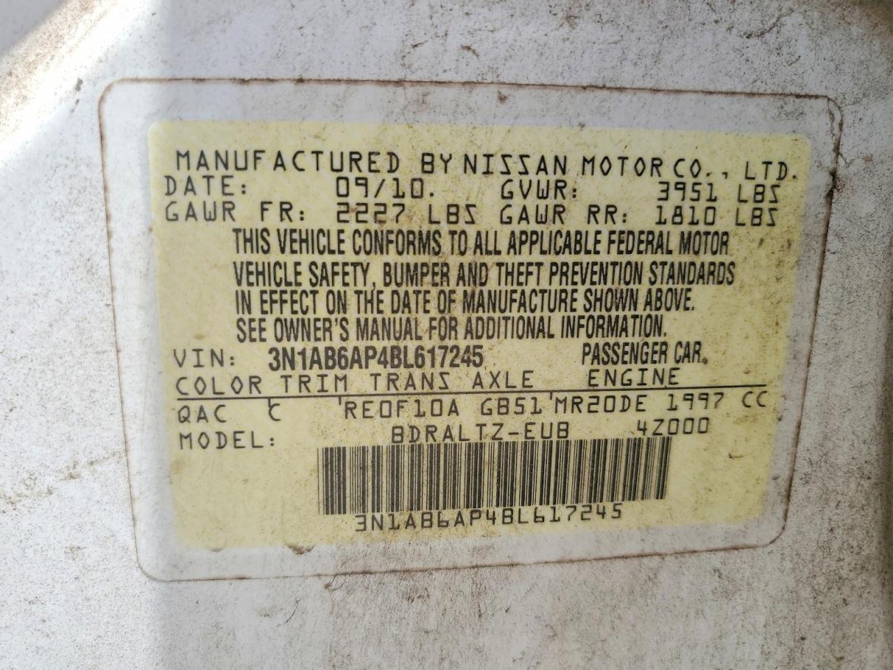 2011 Nissan Sentra 2.0 Белый vin: 3N1AB6AP4BL617245