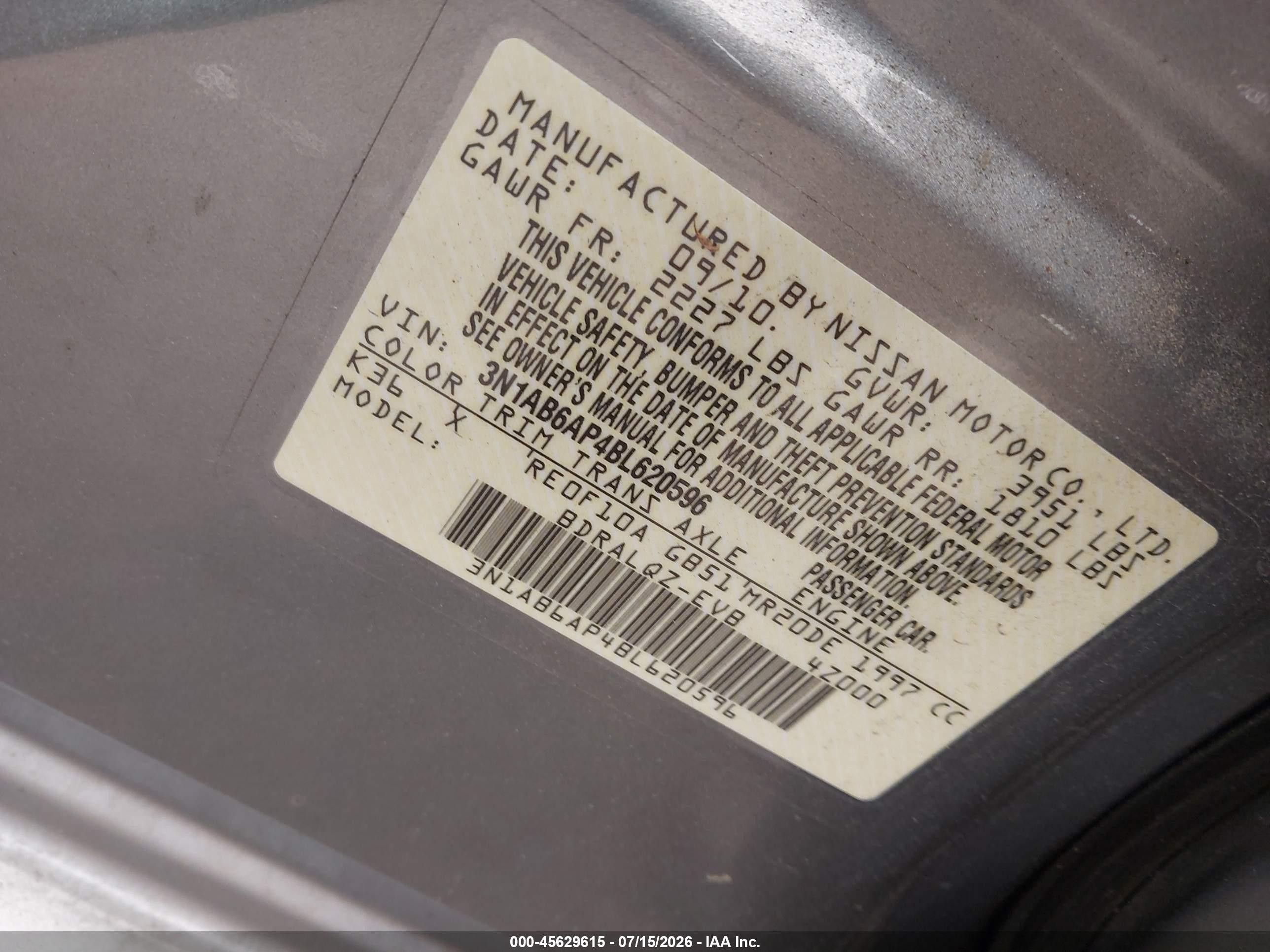 2011 Nissan Sentra 2.0 Gray vin: 3N1AB6AP4BL620596