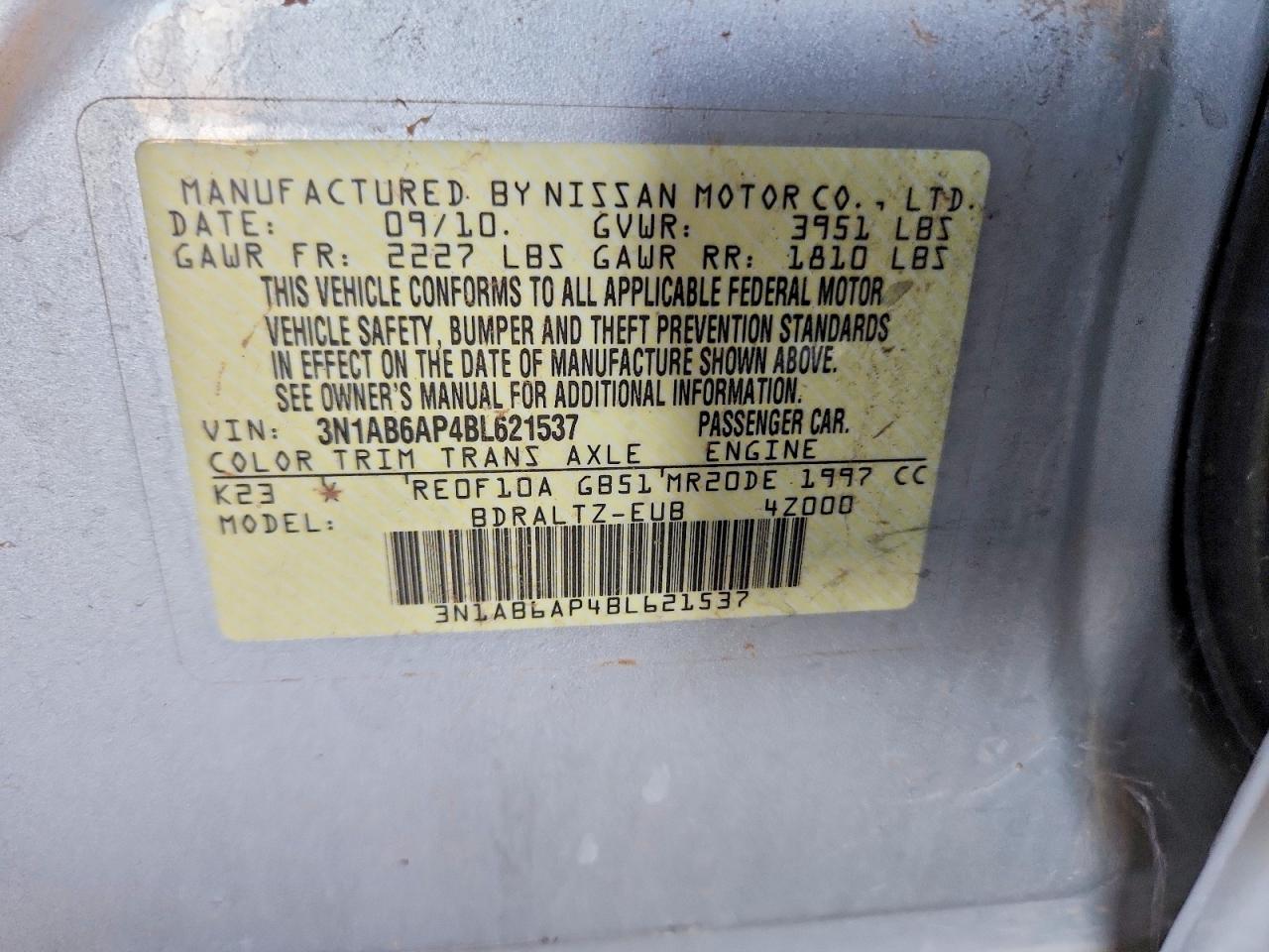 2011 Nissan Sentra 2.0 Silver vin: 3N1AB6AP4BL621537