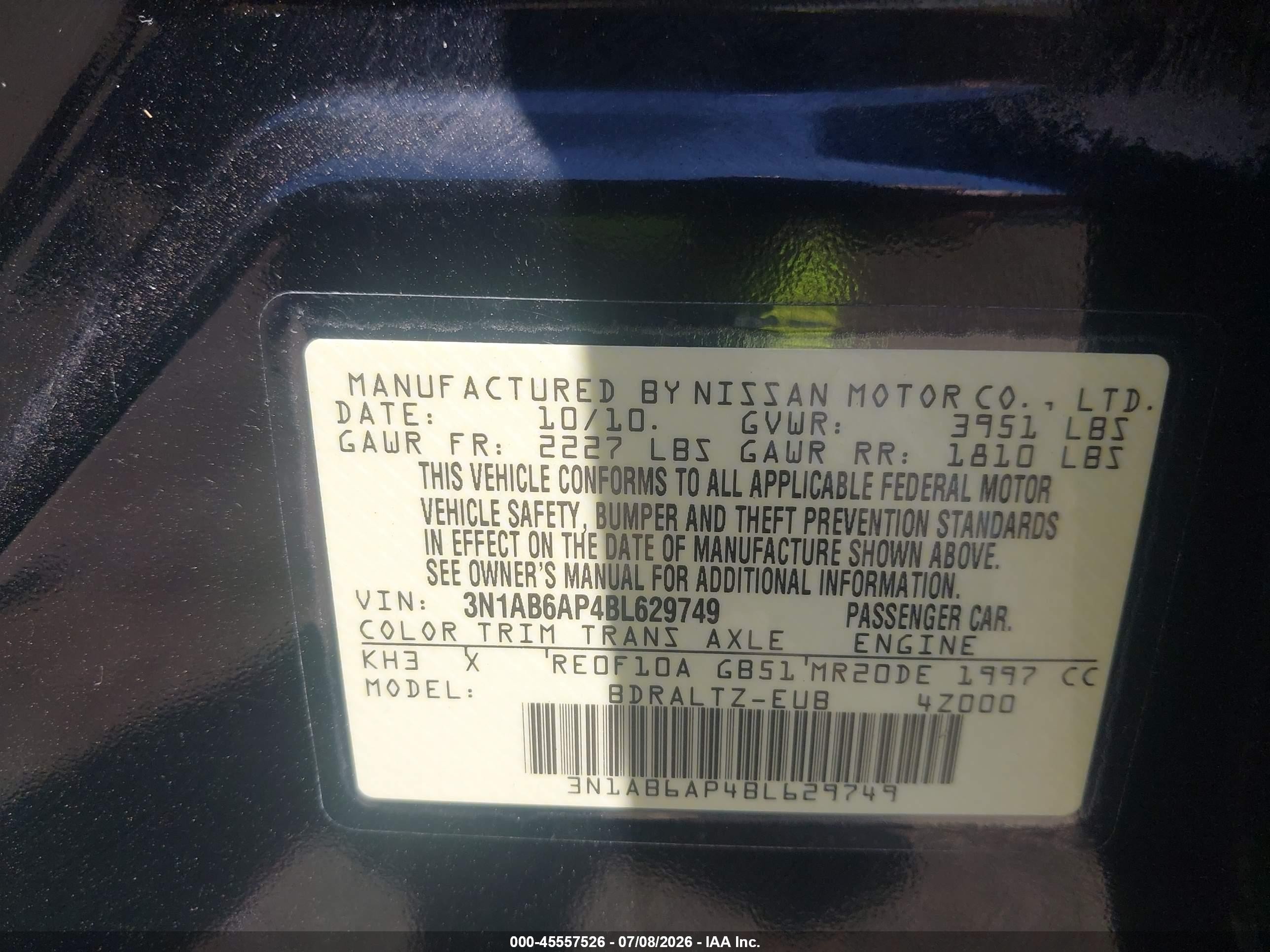 2011 Nissan Sentra 2.0sr Black vin: 3N1AB6AP4BL629749