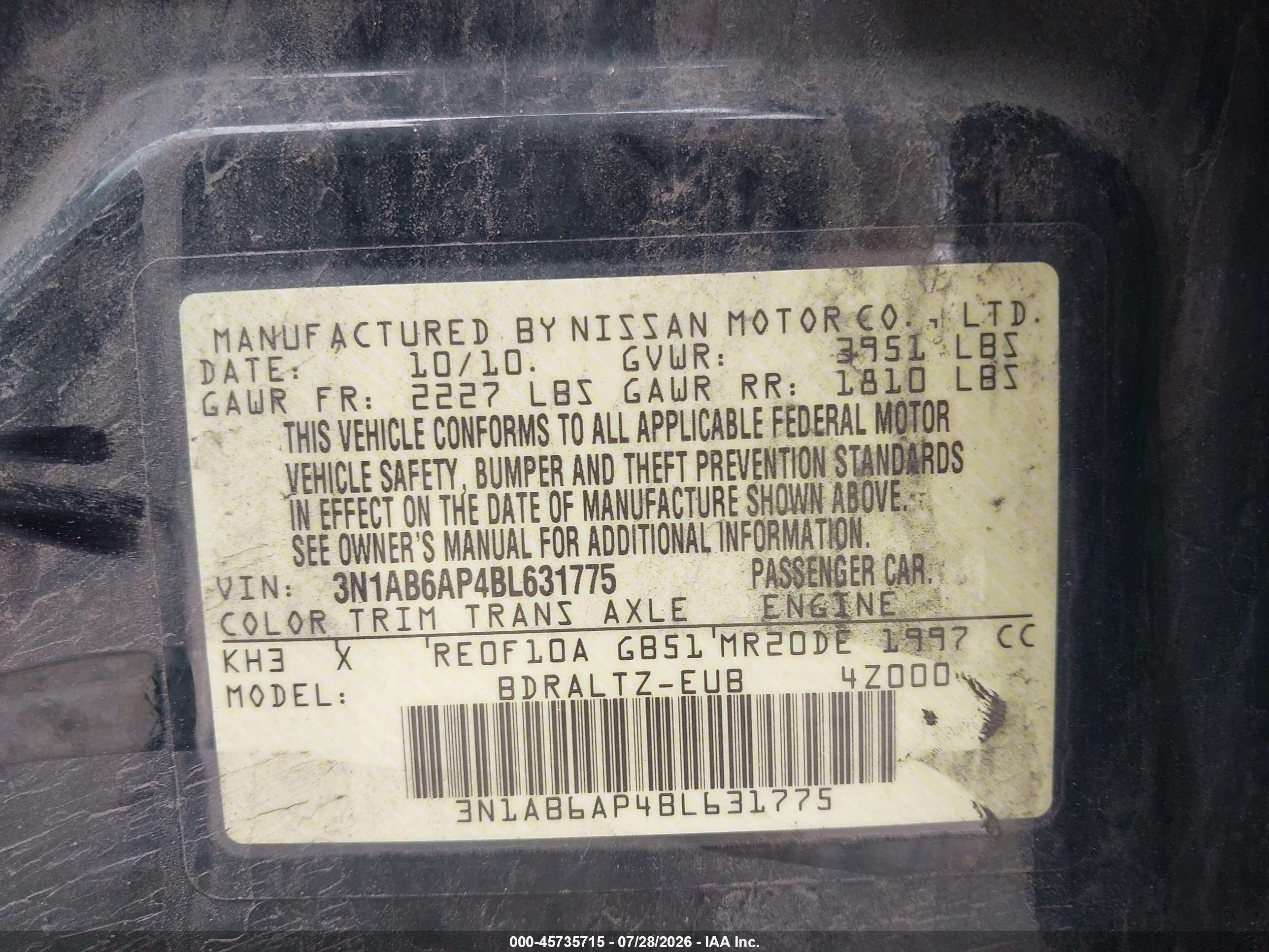 2011 Nissan Sentra 2.0sr Black vin: 3N1AB6AP4BL631775
