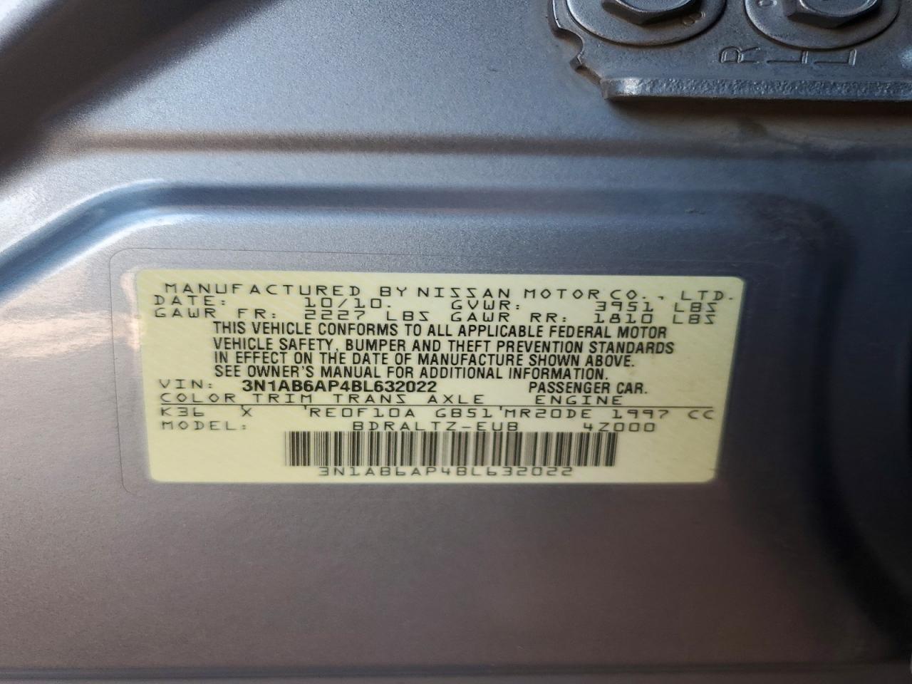 2011 Nissan Sentra 2.0 Gray vin: 3N1AB6AP4BL632022