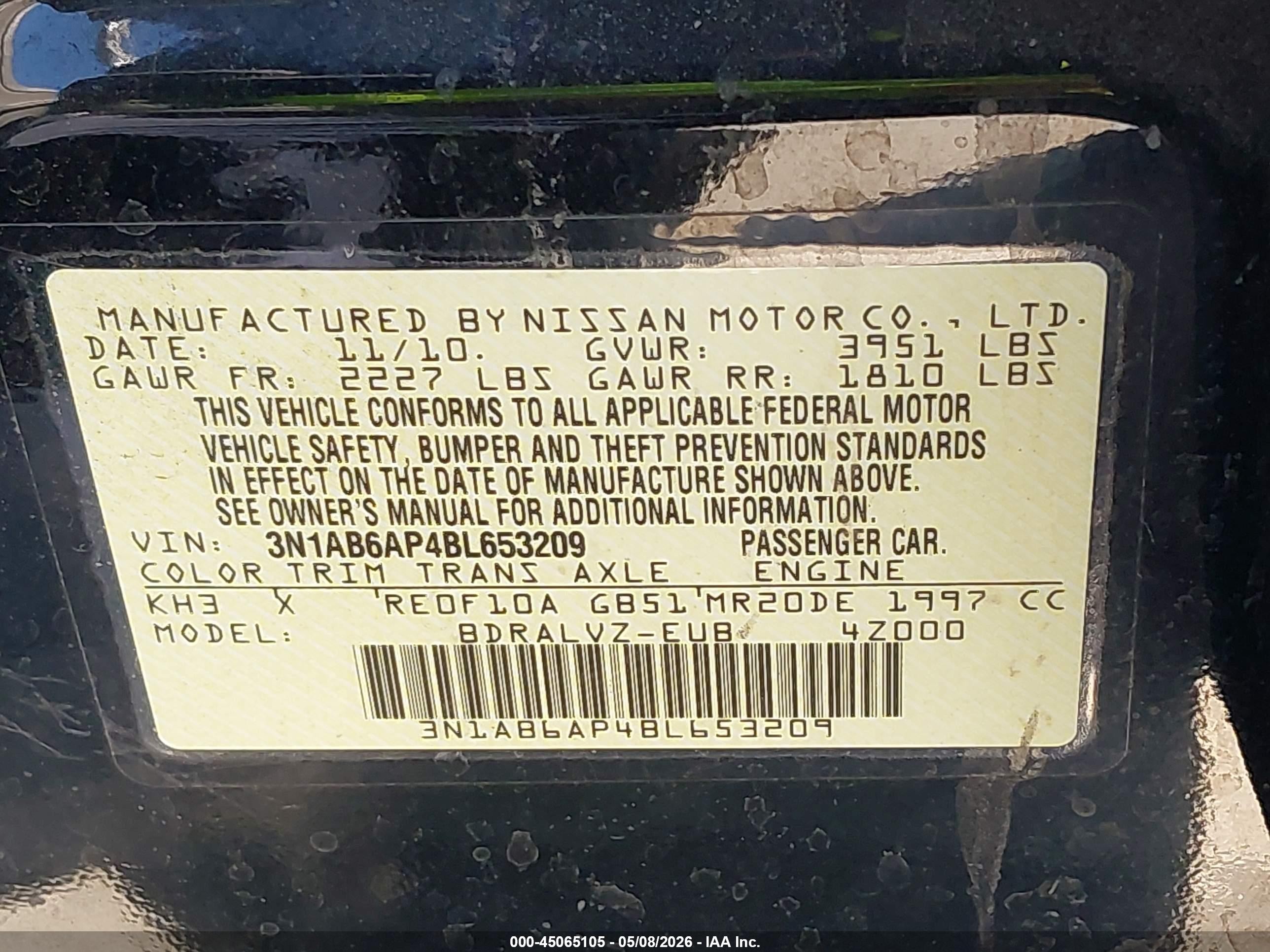 2011 Nissan Sentra 2.0sl Черный vin: 3N1AB6AP4BL653209