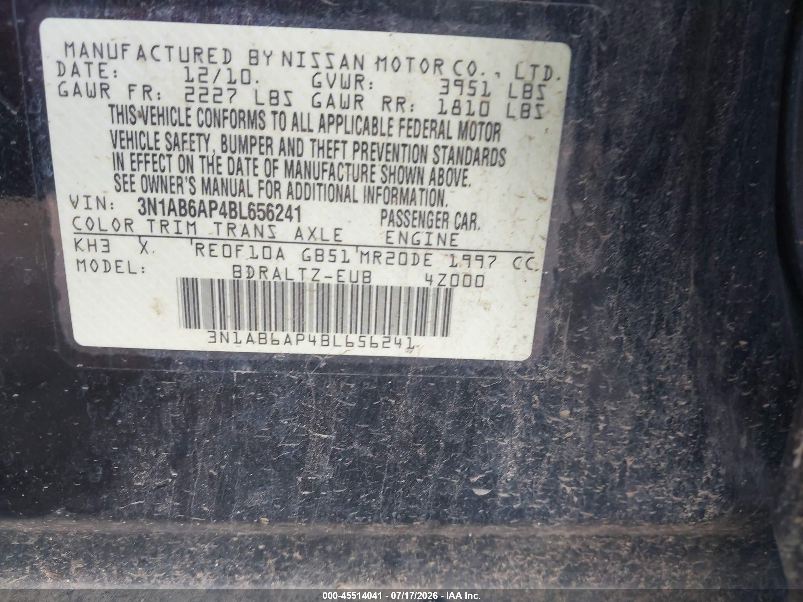 2011 Nissan Sentra 2.0sr Black vin: 3N1AB6AP4BL656241