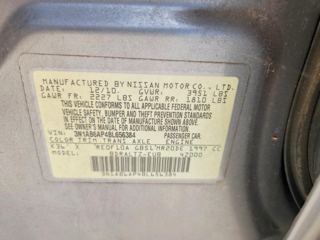 2011 Nissan Sentra 2.0 Silver vin: 3N1AB6AP4BL656384