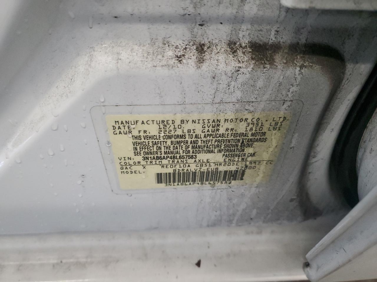 2011 Nissan Sentra 2.0 White vin: 3N1AB6AP4BL657583