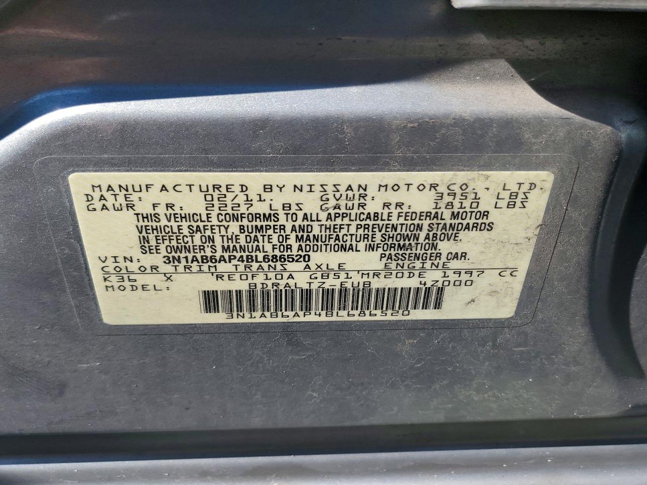 2011 Nissan Sentra 2.0 Silver vin: 3N1AB6AP4BL686520