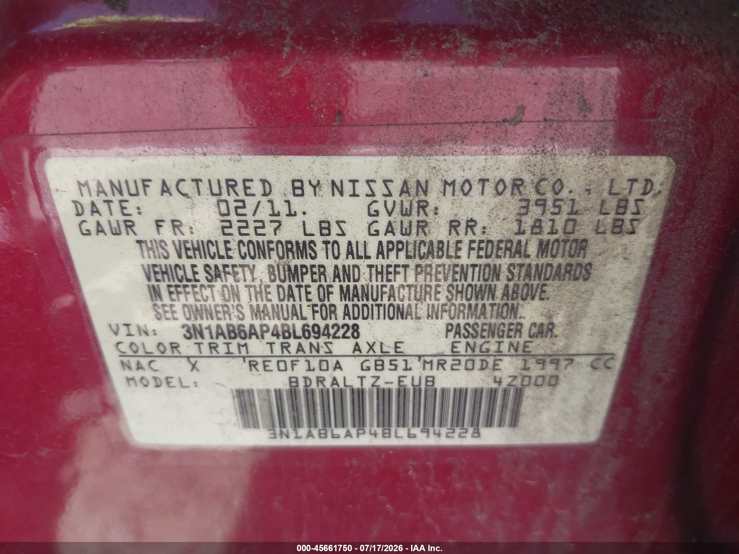 2011 Nissan Sentra 2.0s Burgundy vin: 3N1AB6AP4BL694228