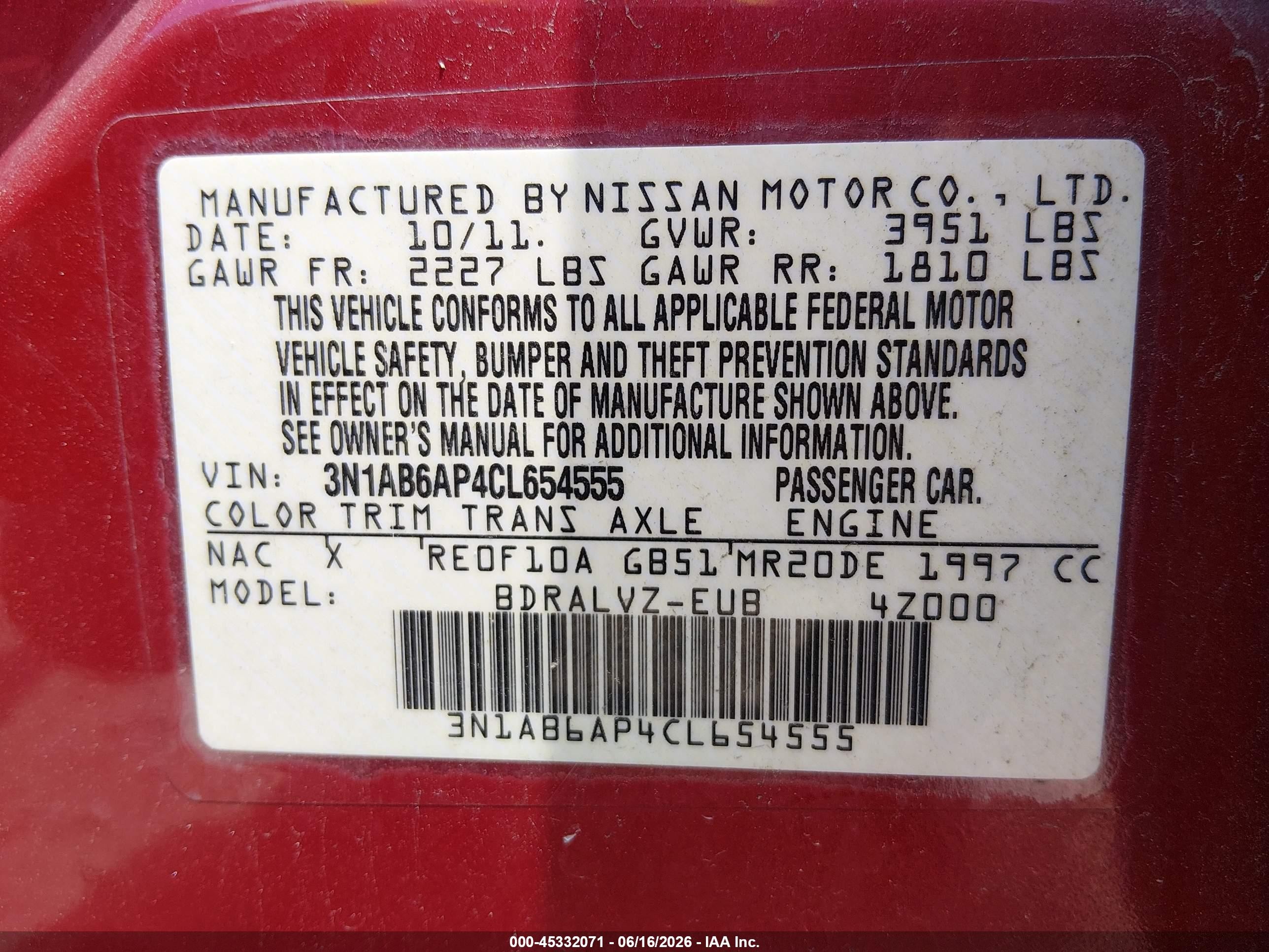 2012 Nissan Sentra 2.0 Sl Red vin: 3N1AB6AP4CL654555