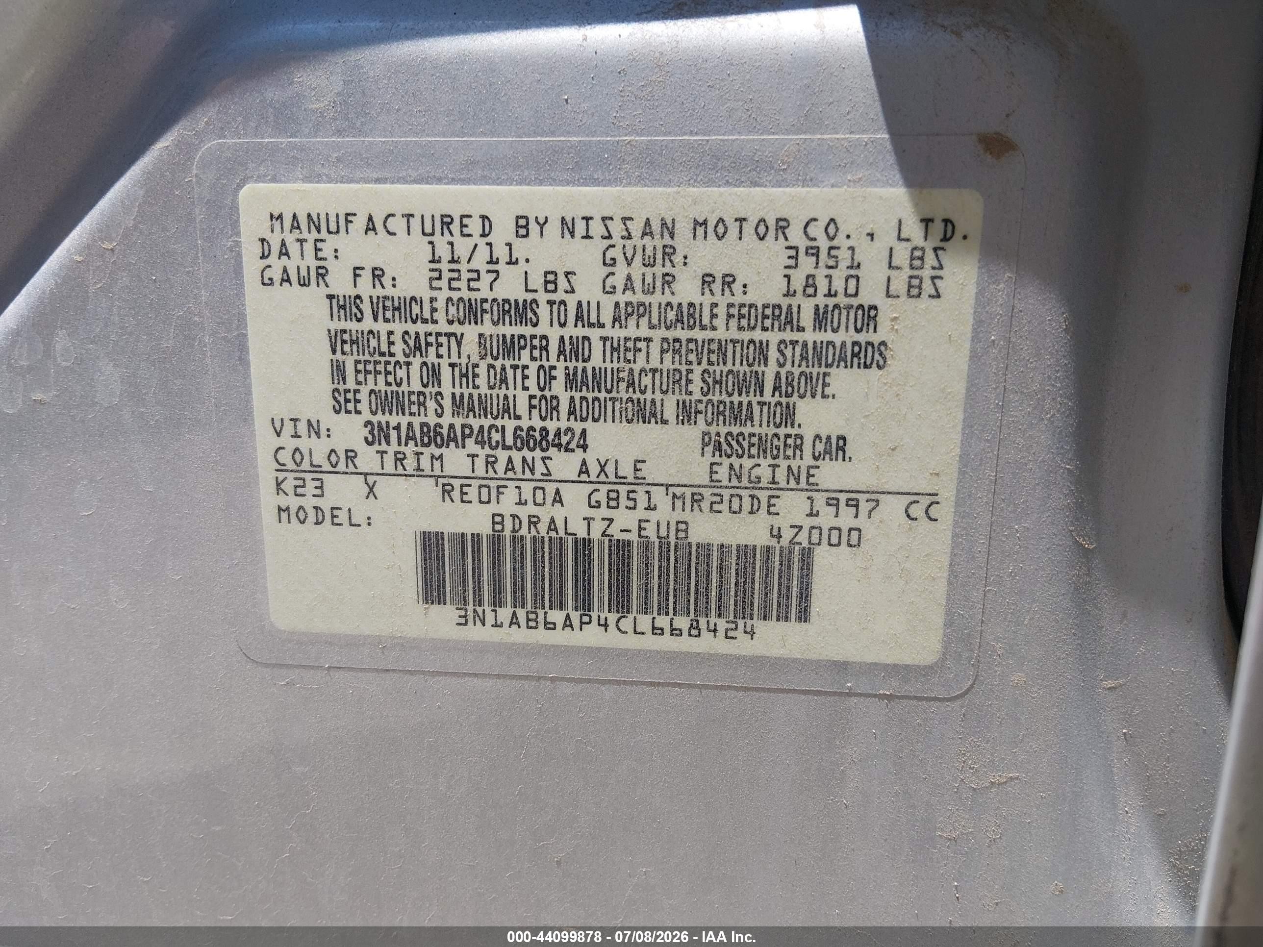 2012 Nissan Sentra 2.0 Sr Silver vin: 3N1AB6AP4CL668424