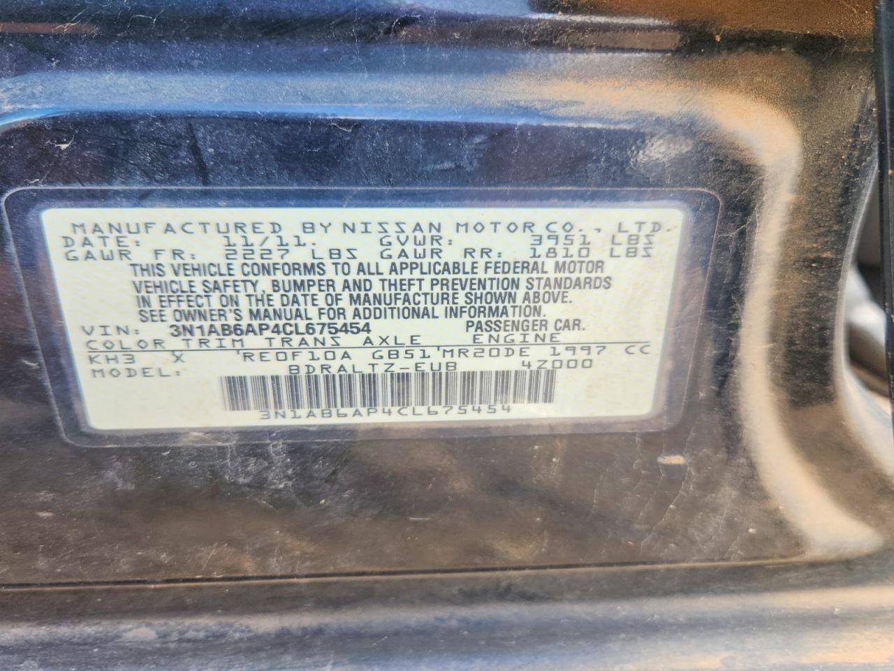 2012 Nissan Sentra 2.0 Black vin: 3N1AB6AP4CL675454