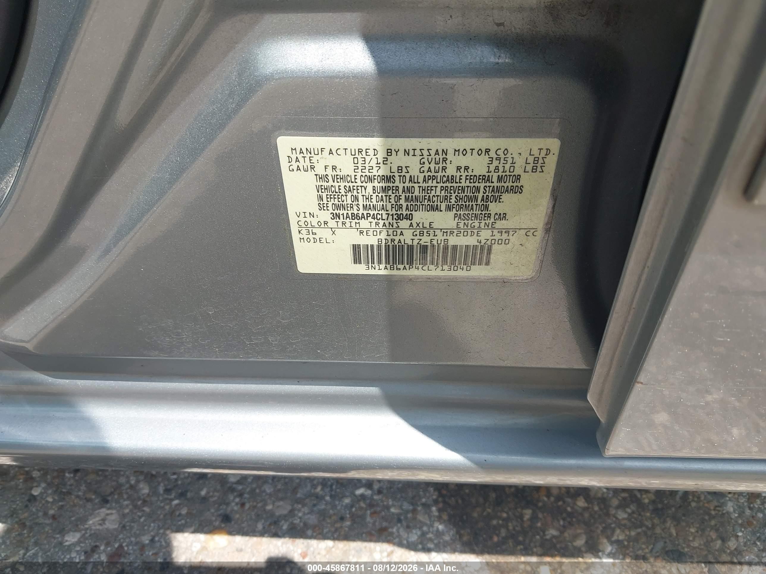 2012 Nissan Sentra 2.0 S Silver vin: 3N1AB6AP4CL713040
