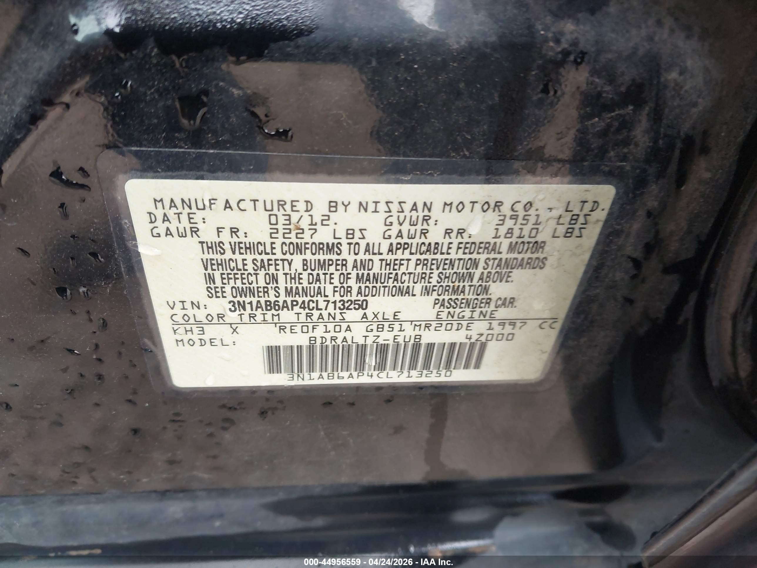 2012 Nissan Sentra 2.0 S Черный vin: 3N1AB6AP4CL713250