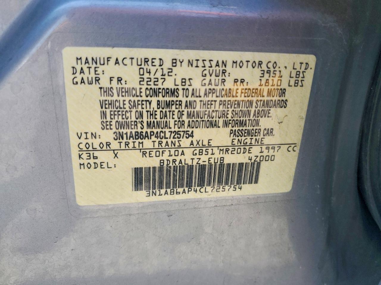 2012 Nissan Sentra 2.0 Gray vin: 3N1AB6AP4CL725754