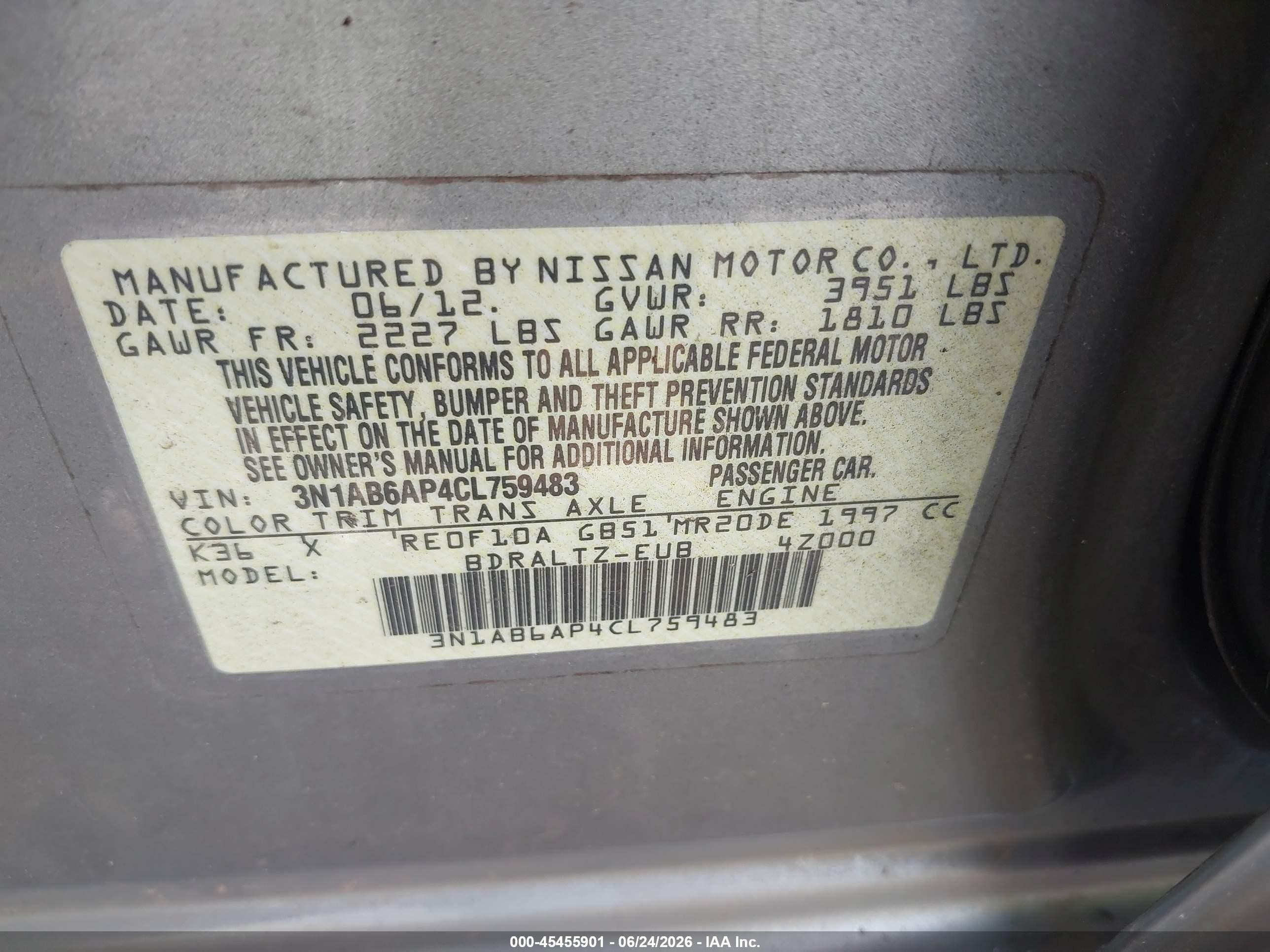 2012 Nissan Sentra 2.0 S Gray vin: 3N1AB6AP4CL759483