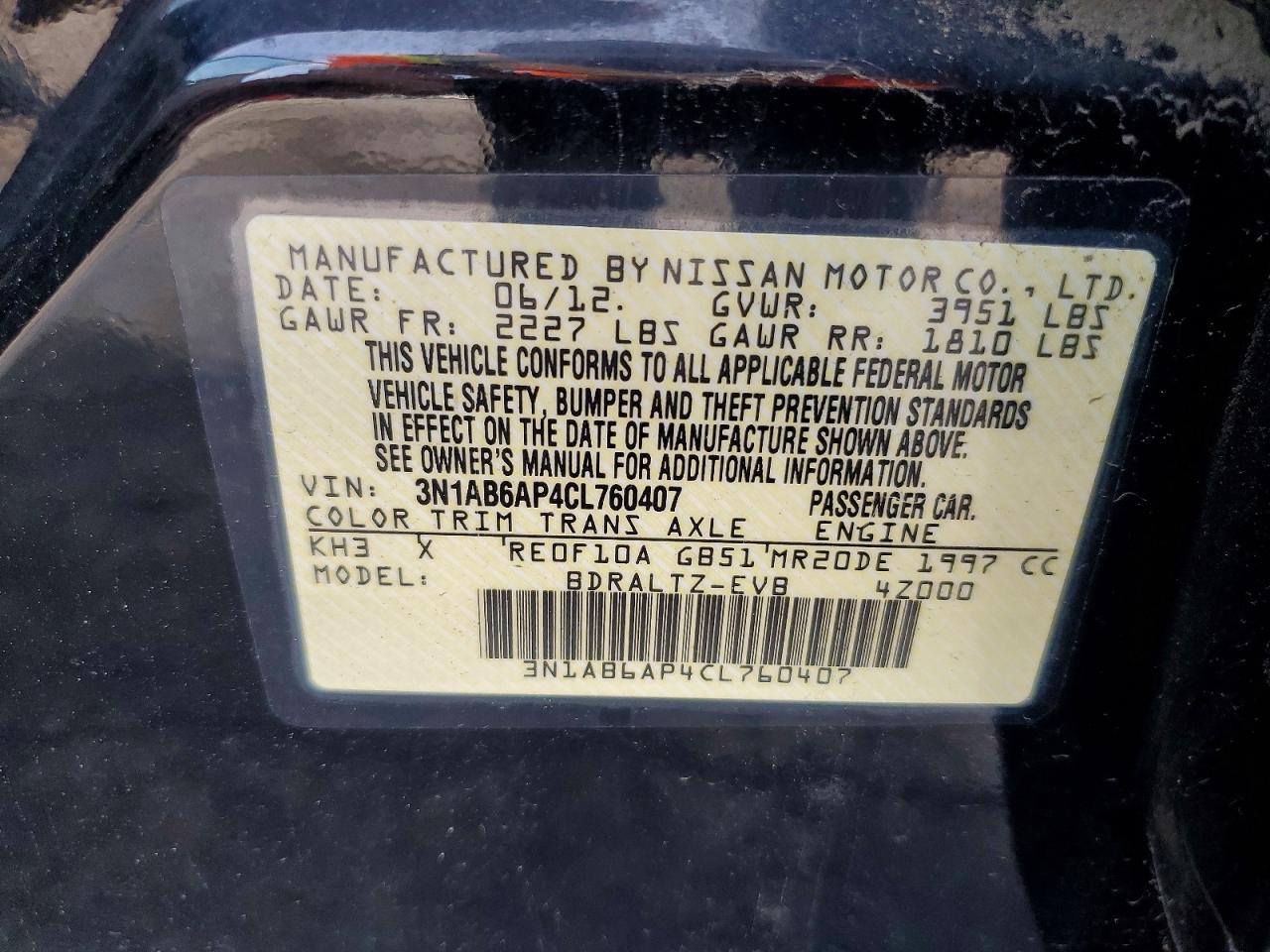 2012 Nissan Sentra 2.0 Black vin: 3N1AB6AP4CL760407