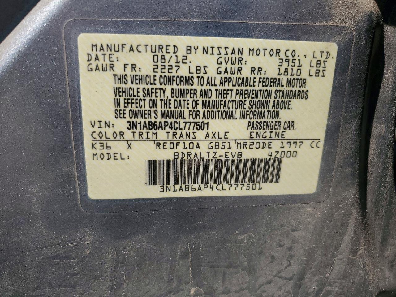 2012 Nissan Sentra 2.0 Silver vin: 3N1AB6AP4CL777501