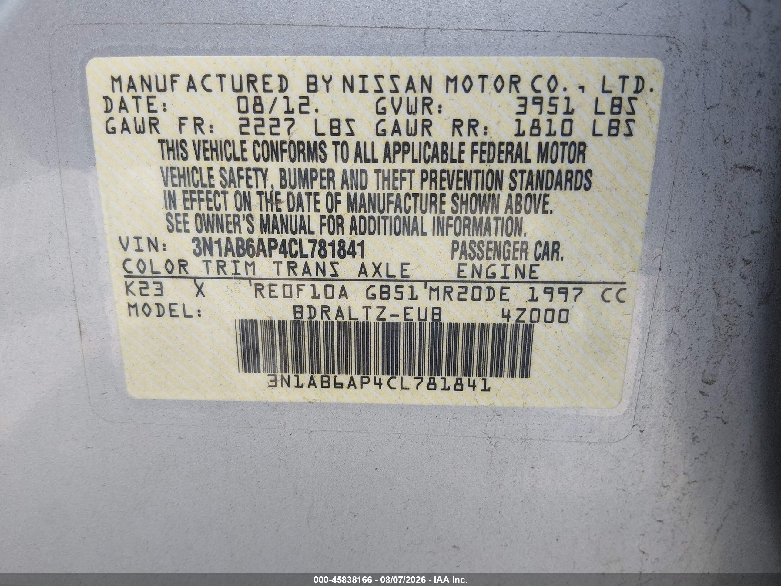2012 Nissan Sentra 2.0 Sr Silver vin: 3N1AB6AP4CL781841